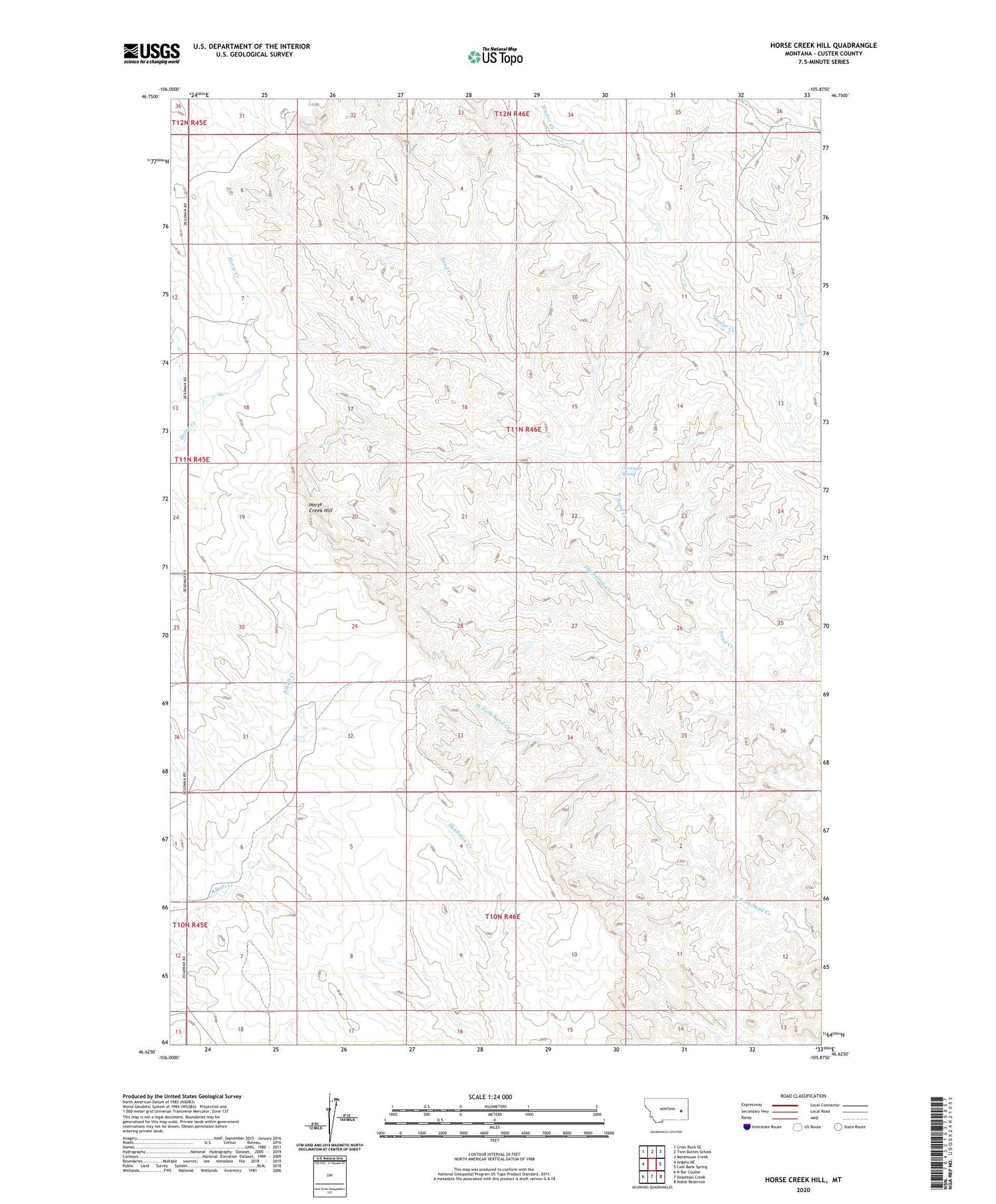 Horse Creek Hill Montana US Topo Map Image