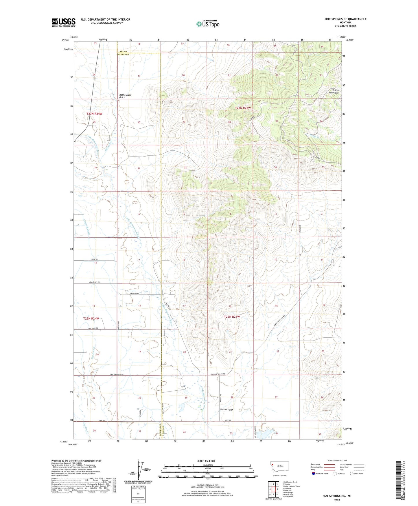 Hot Springs NE Montana US Topo Map Image