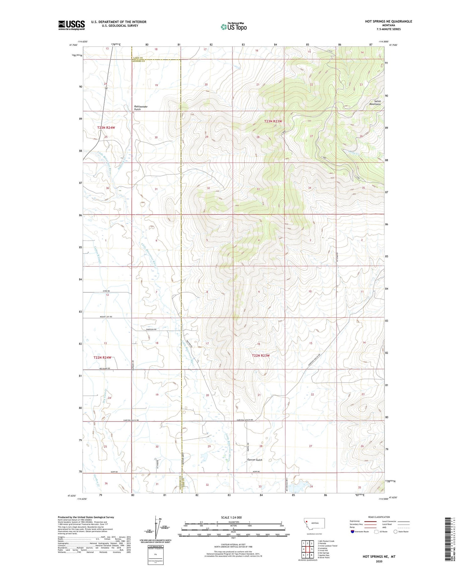 Hot Springs NE Montana US Topo Map Image