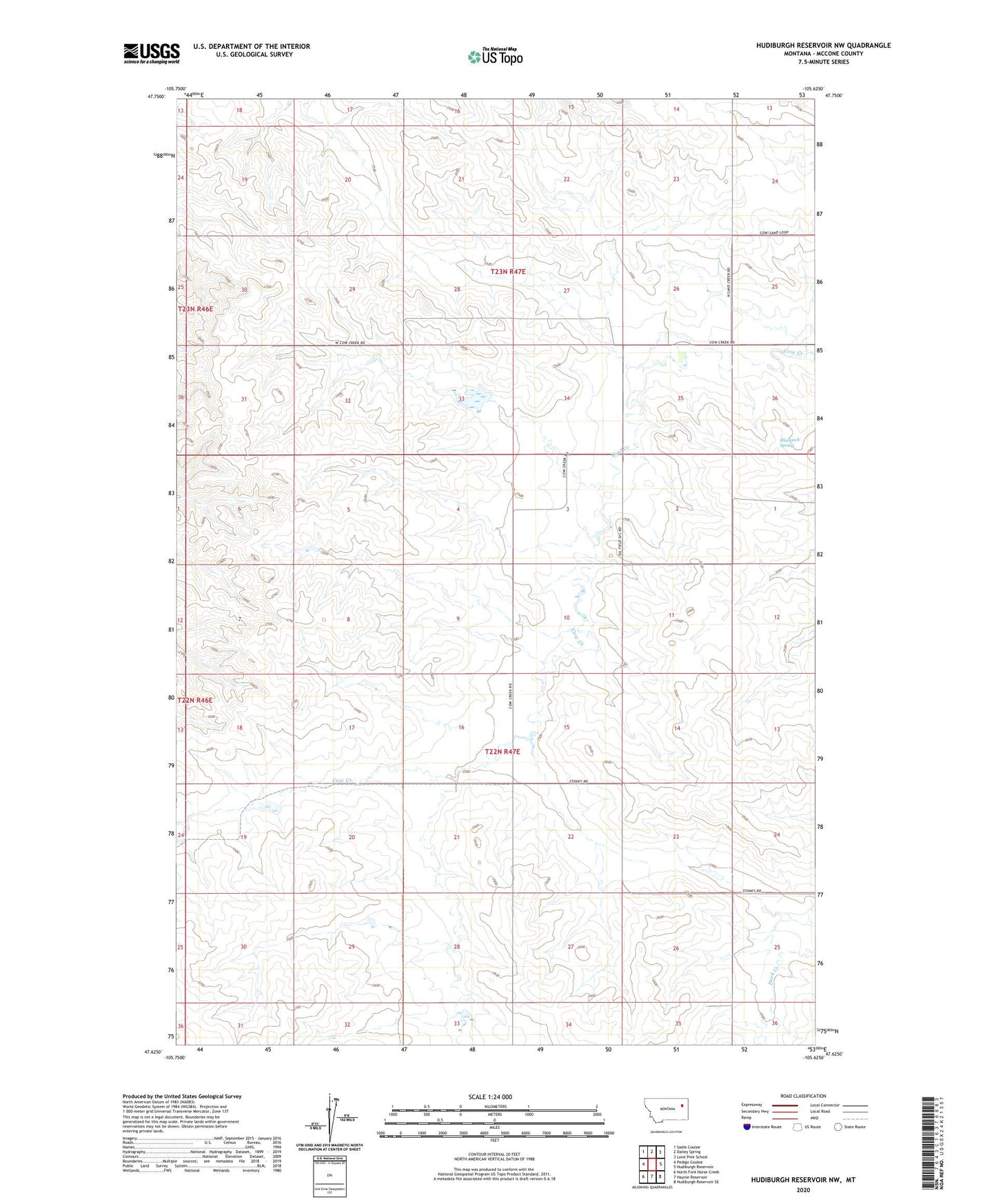 Hudiburgh Reservoir NW Montana US Topo Map Image