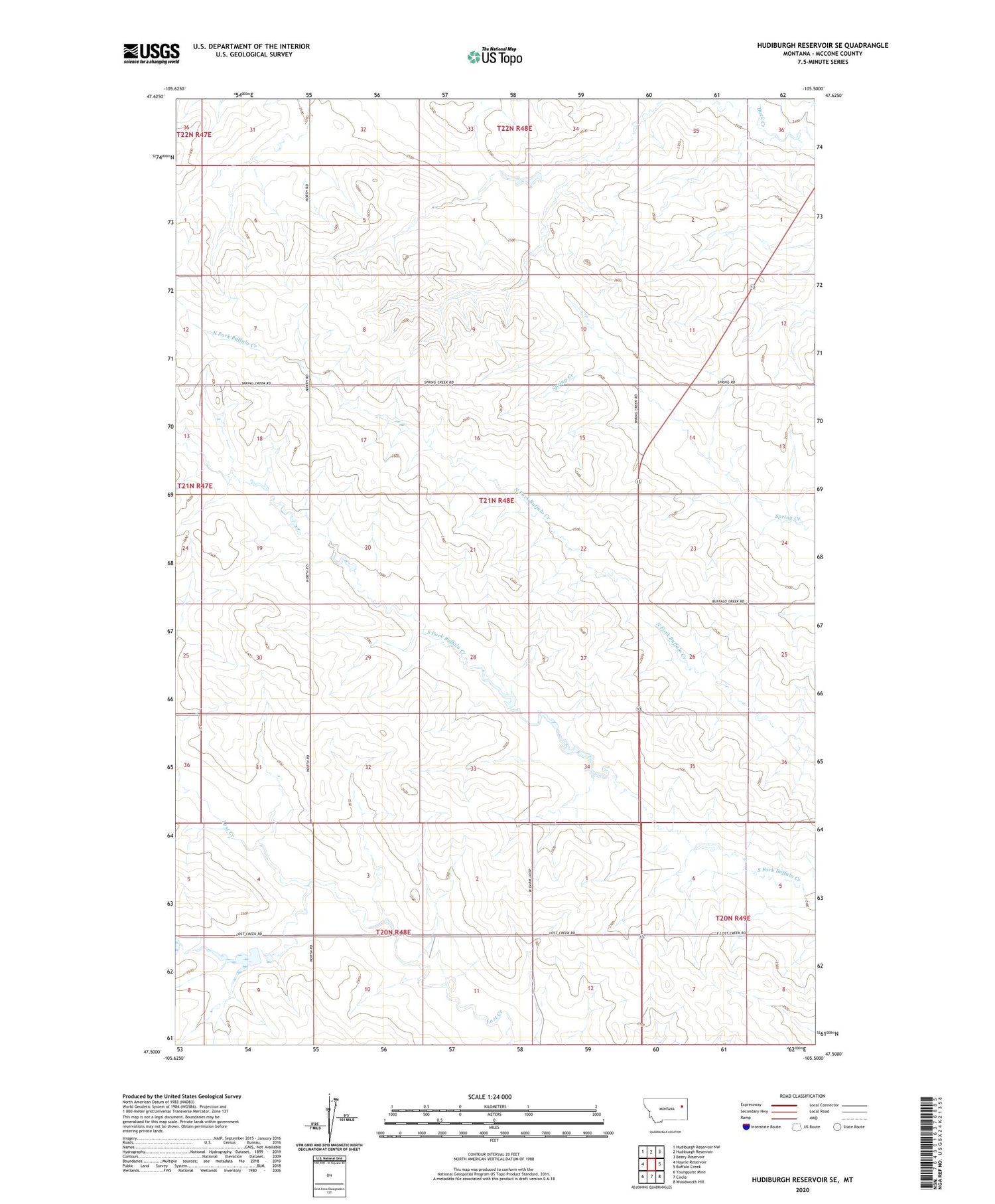 Hudiburgh Reservoir SE Montana US Topo Map Image