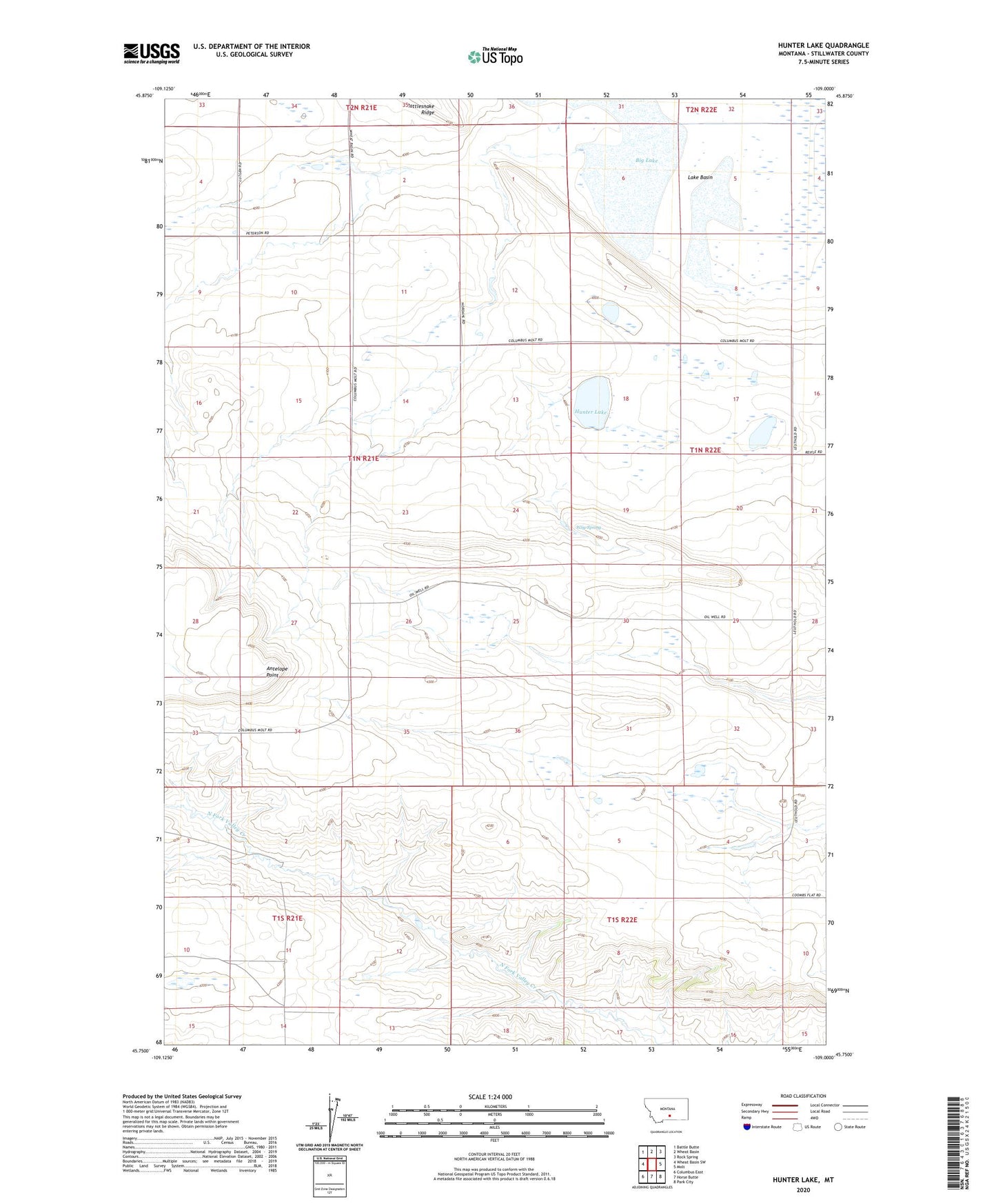 Hunter Lake Montana US Topo Map Image