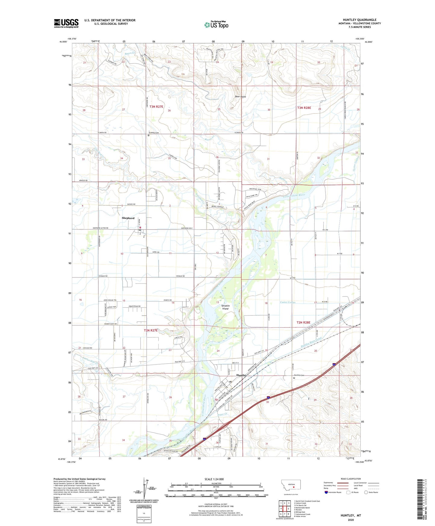 Huntley Montana US Topo Map Image