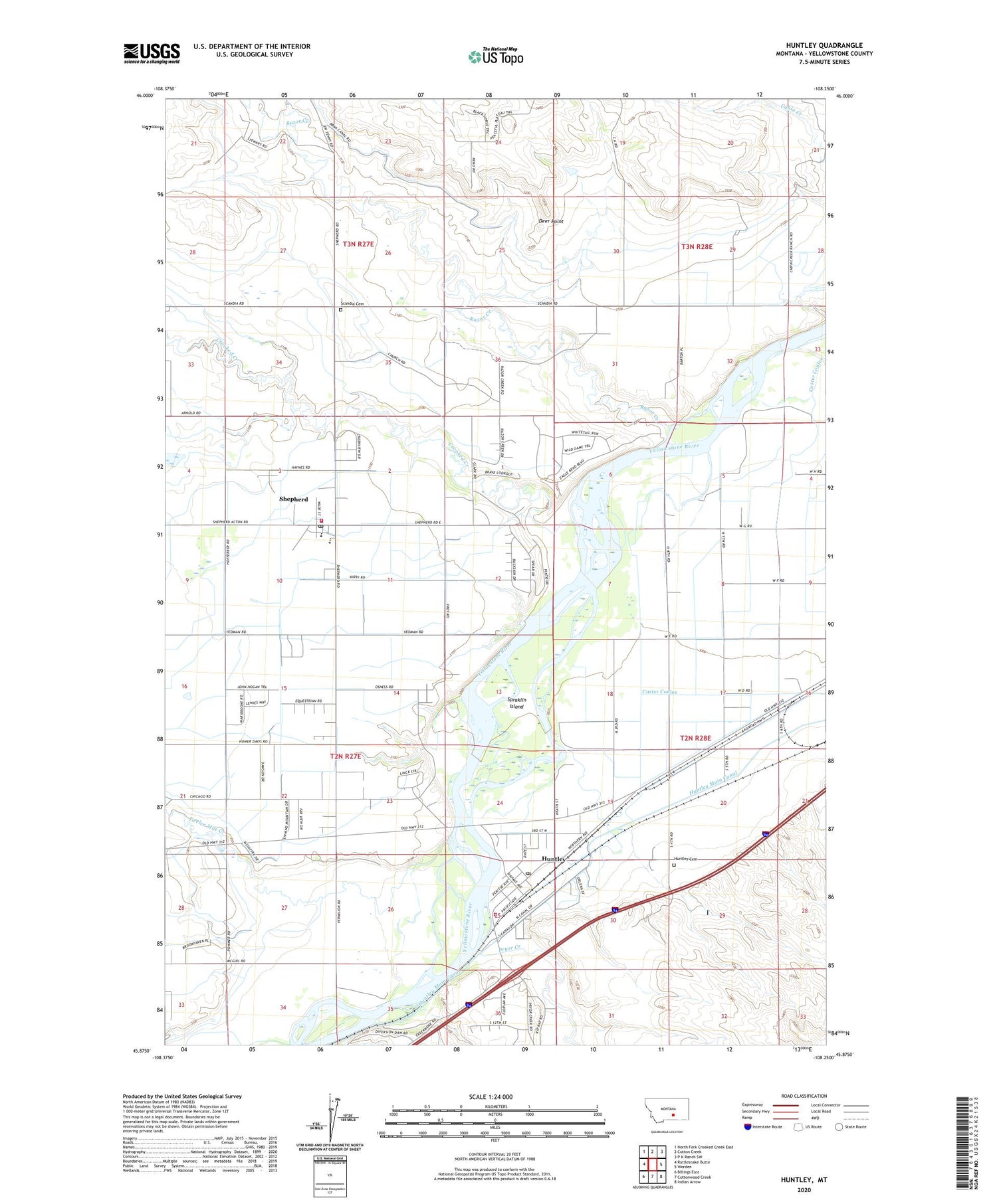 Huntley Montana US Topo Map Image