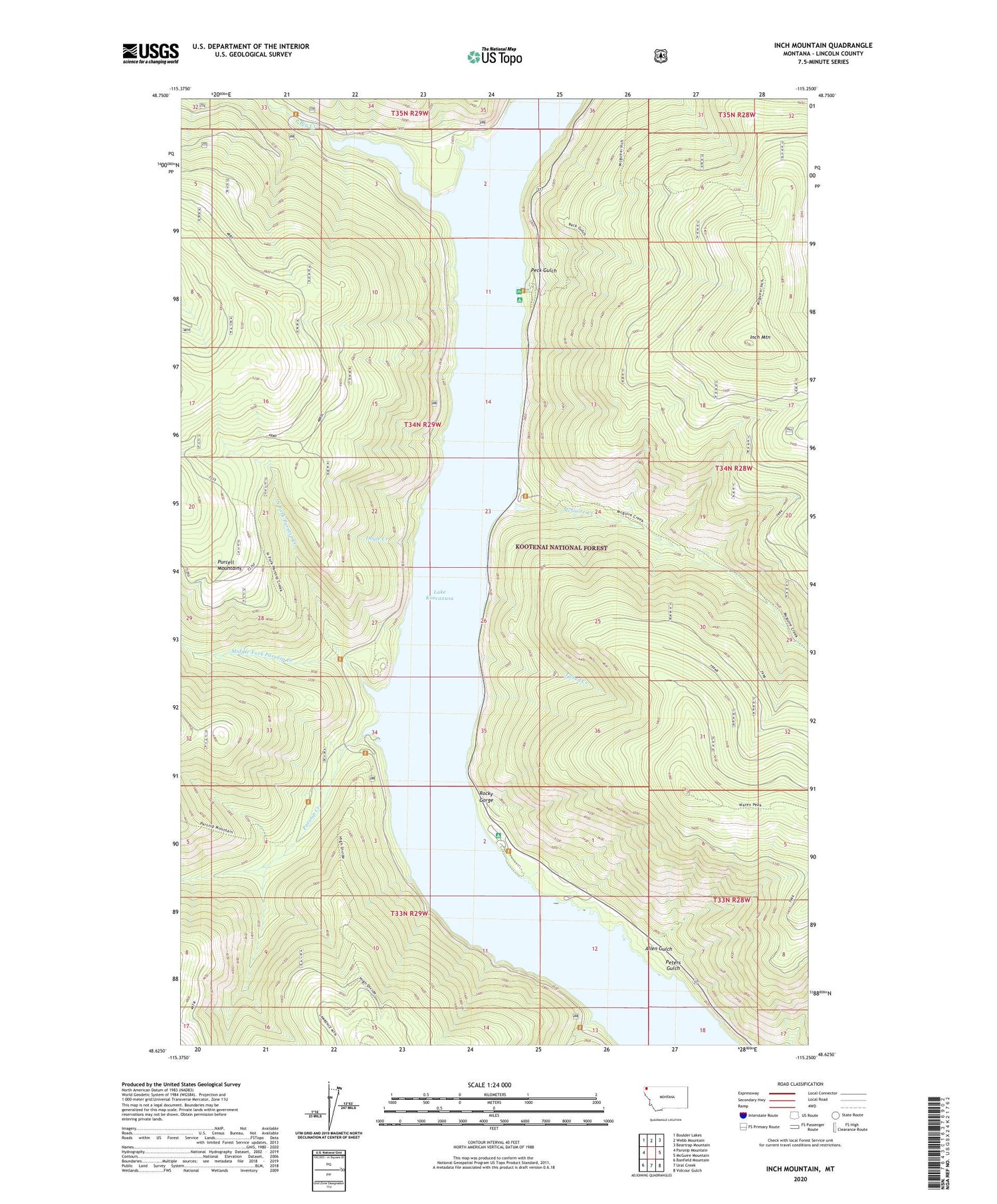 Inch Mountain Montana US Topo Map Image