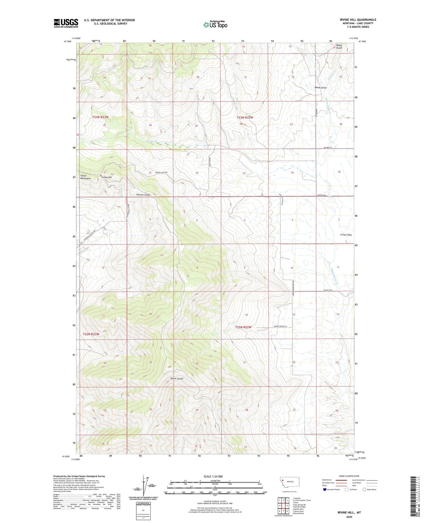 Irvine Hill Montana US Topo Map Image