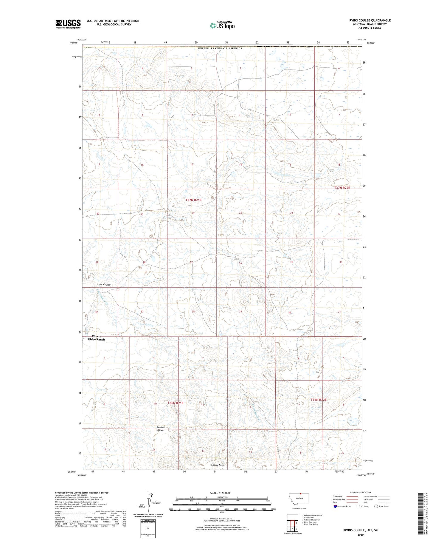 Irvins Coulee Montana US Topo Map Image
