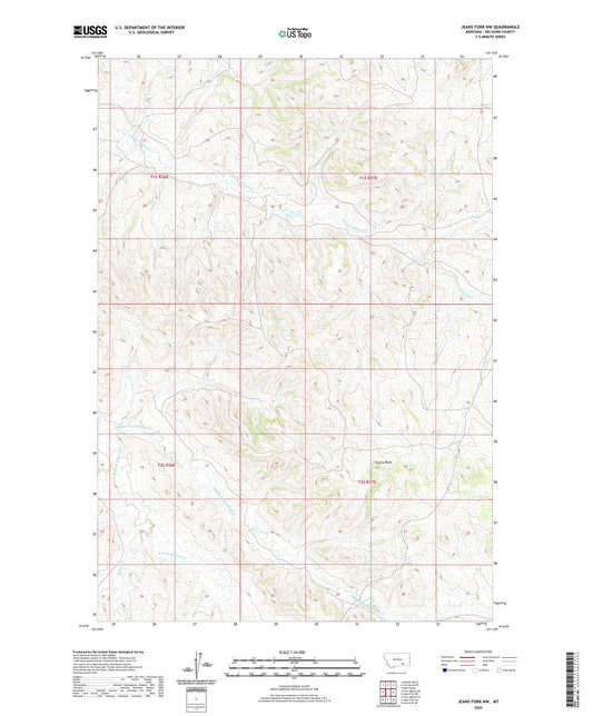 Jeans Fork NW Montana US Topo Map Image