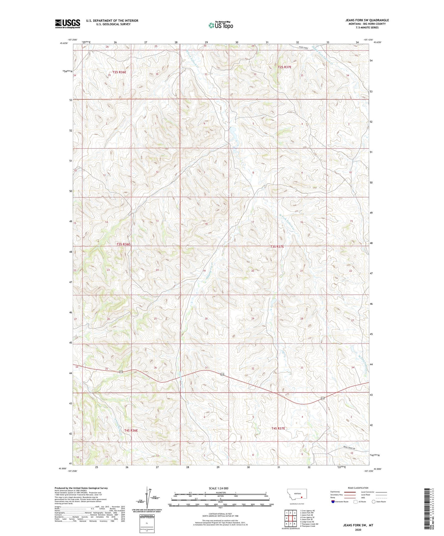 Jeans Fork SW Montana US Topo Map Image