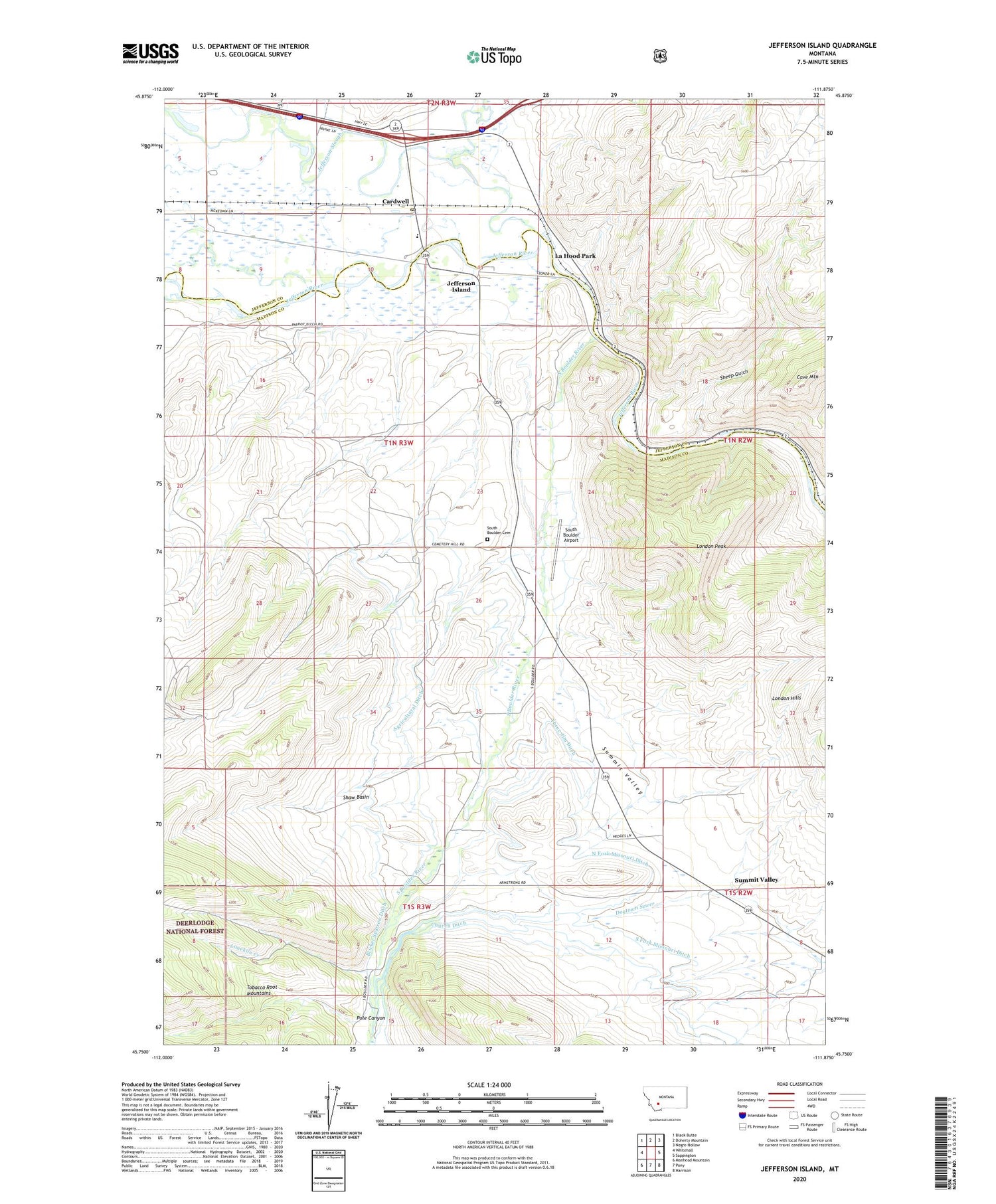 Jefferson Island Montana US Topo Map Image