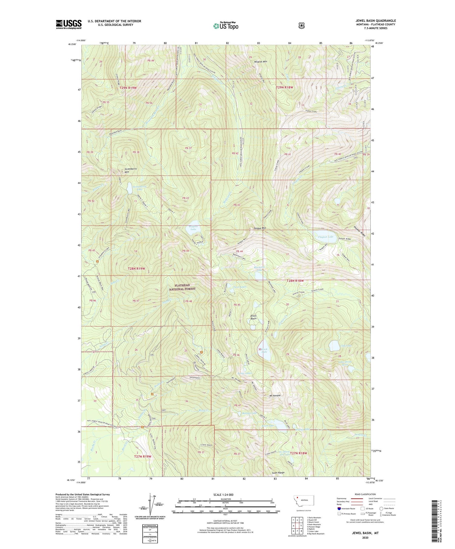 Jewel Basin Montana US Topo Map Image