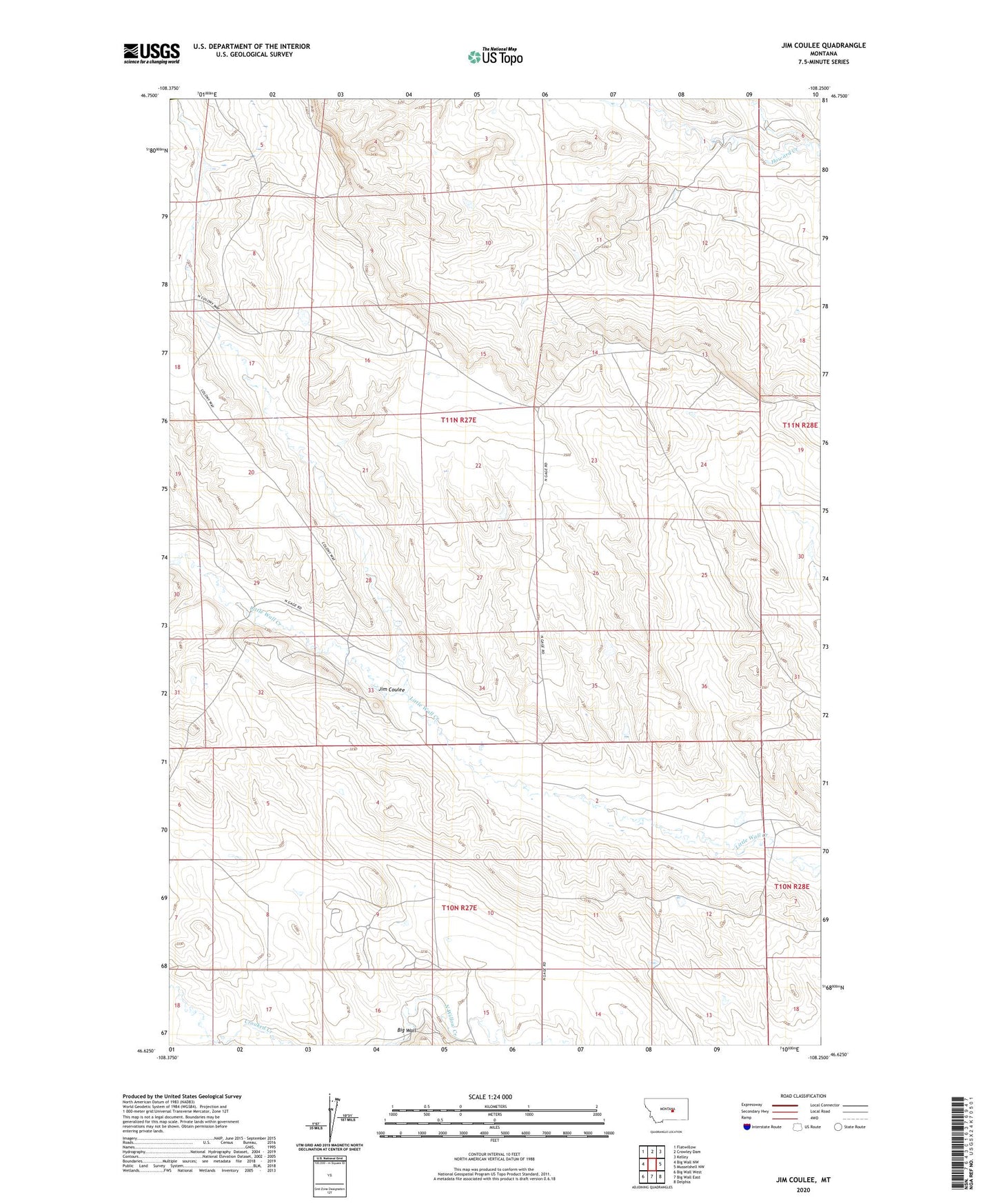 Jim Coulee Montana US Topo Map Image
