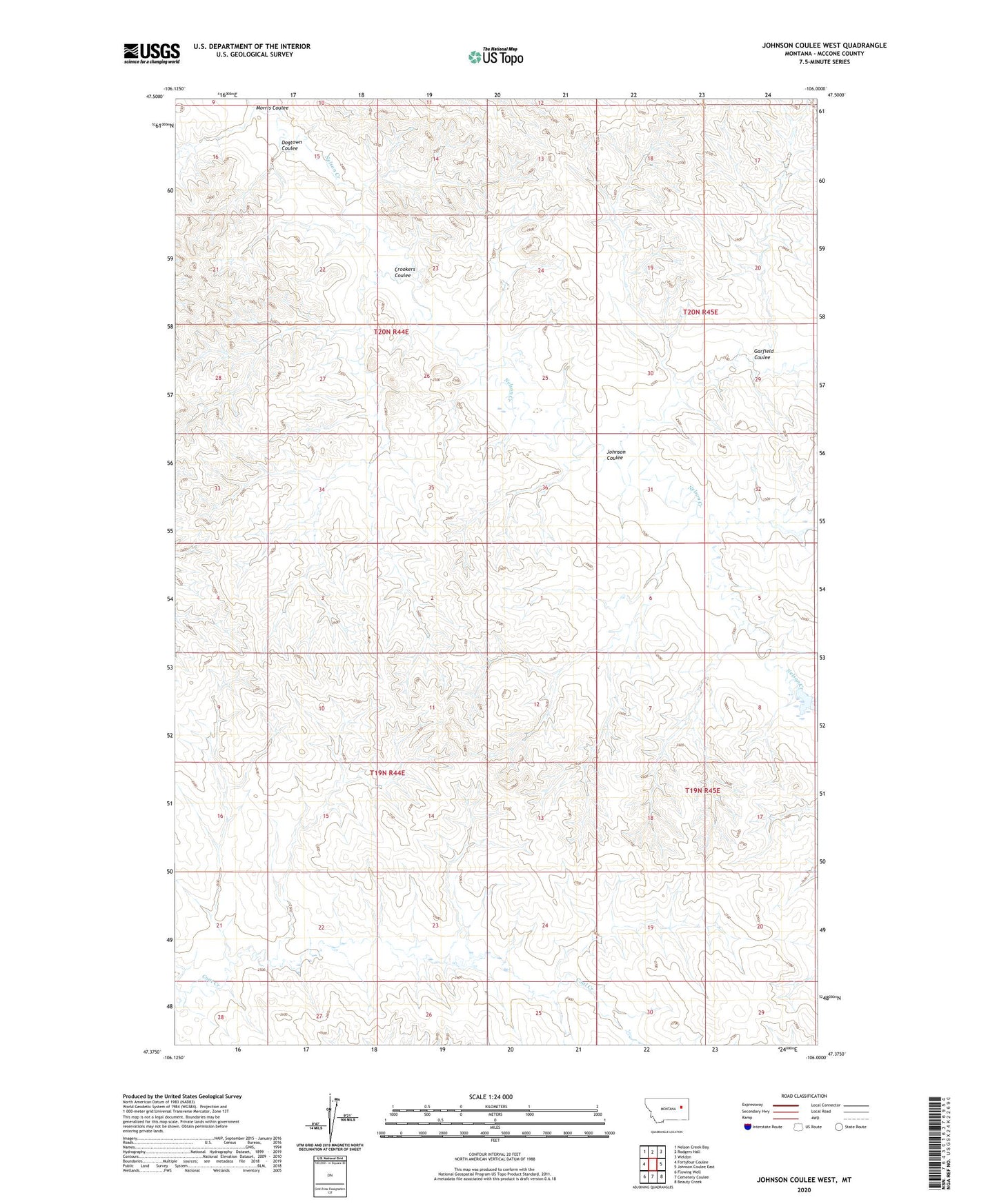 Johnson Coulee West Montana US Topo Map Image