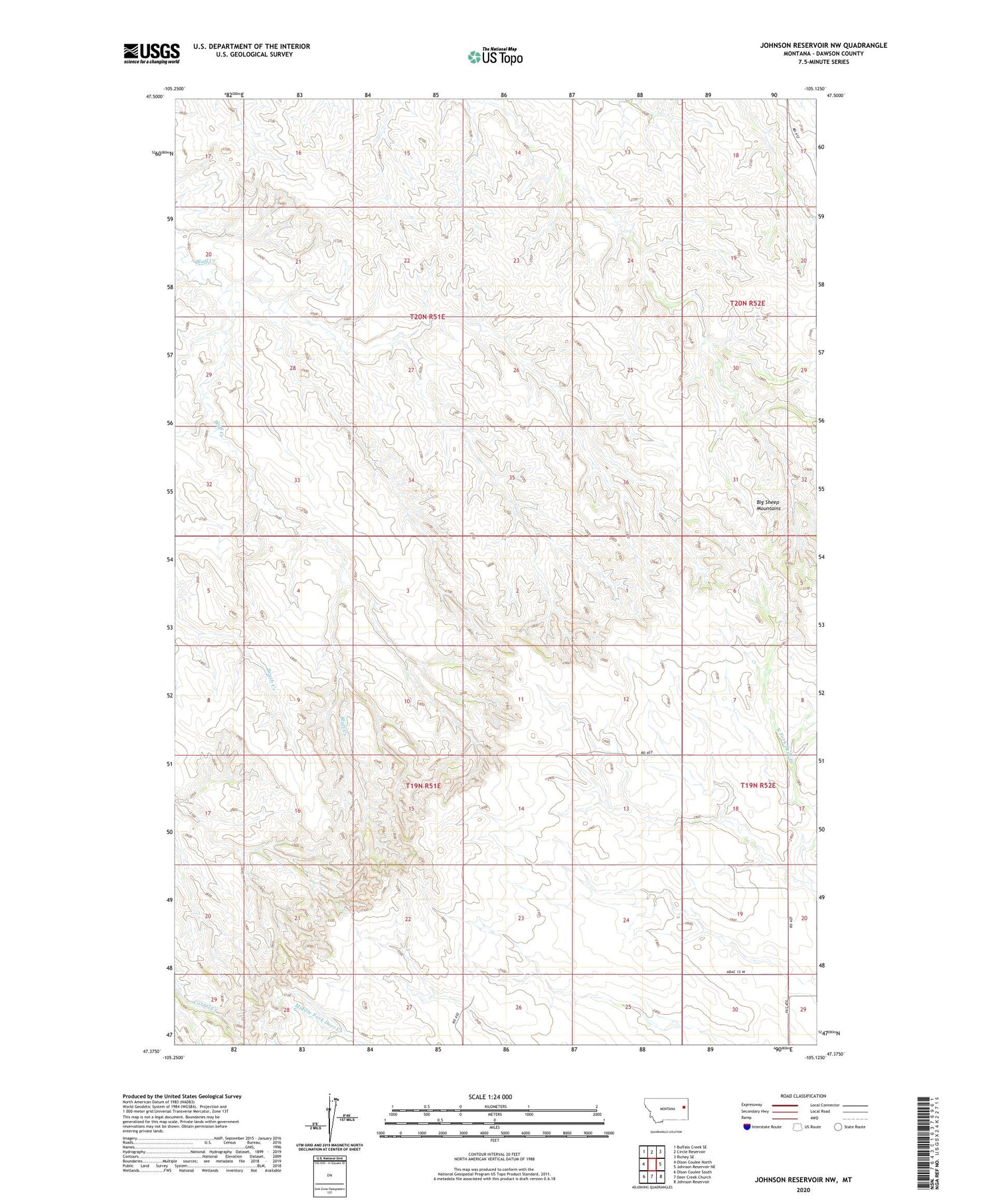 Johnson Reservoir NW Montana US Topo Map Image