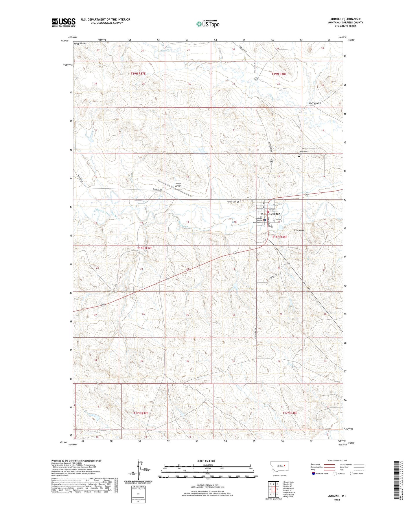 Jordan Montana US Topo Map Image