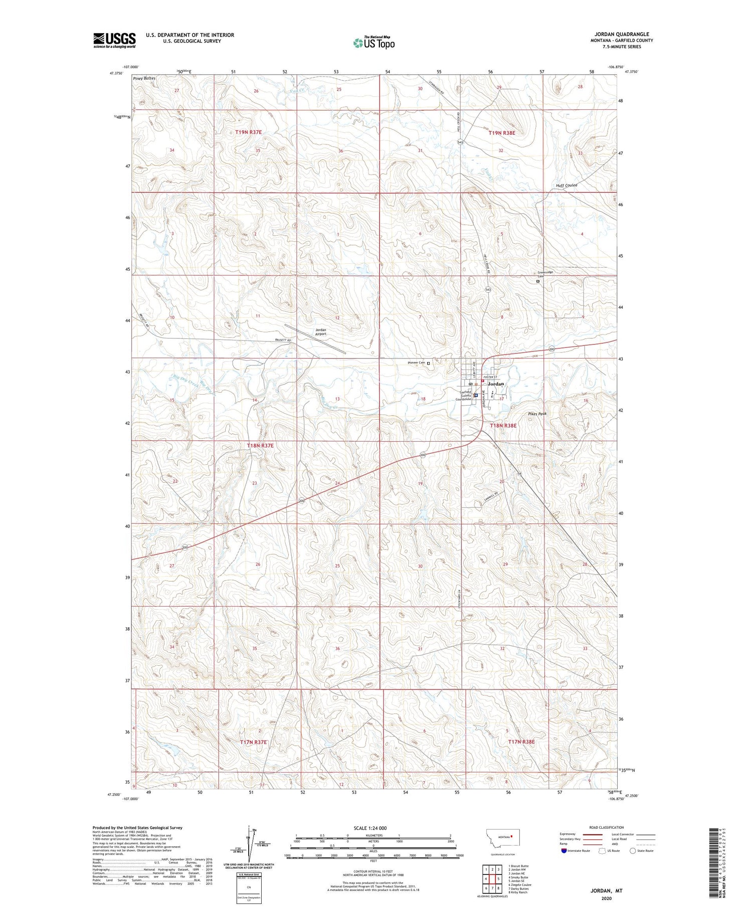 Jordan Montana US Topo Map Image