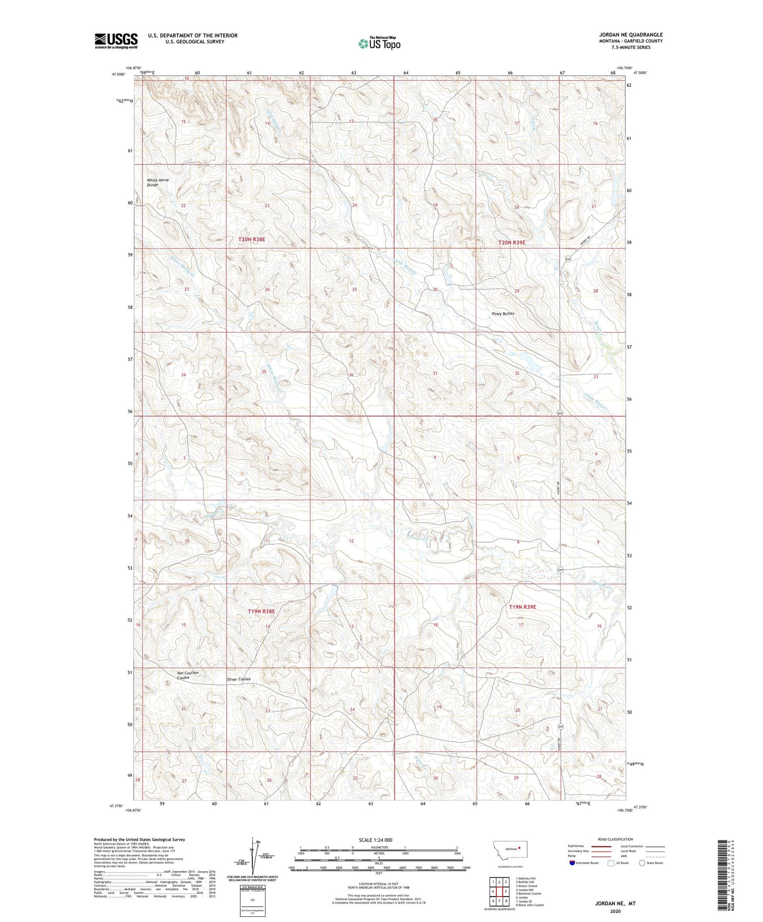 Jordan NE Montana US Topo Map Image