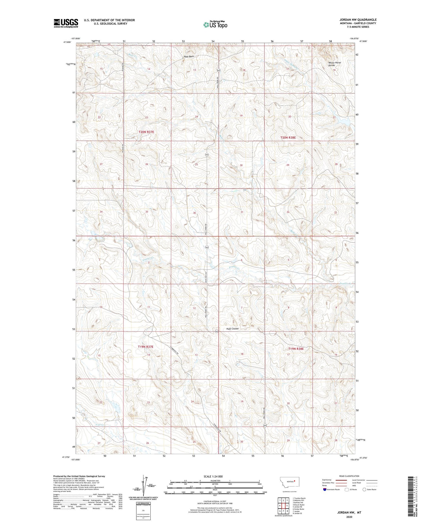 Jordan NW Montana US Topo Map Image