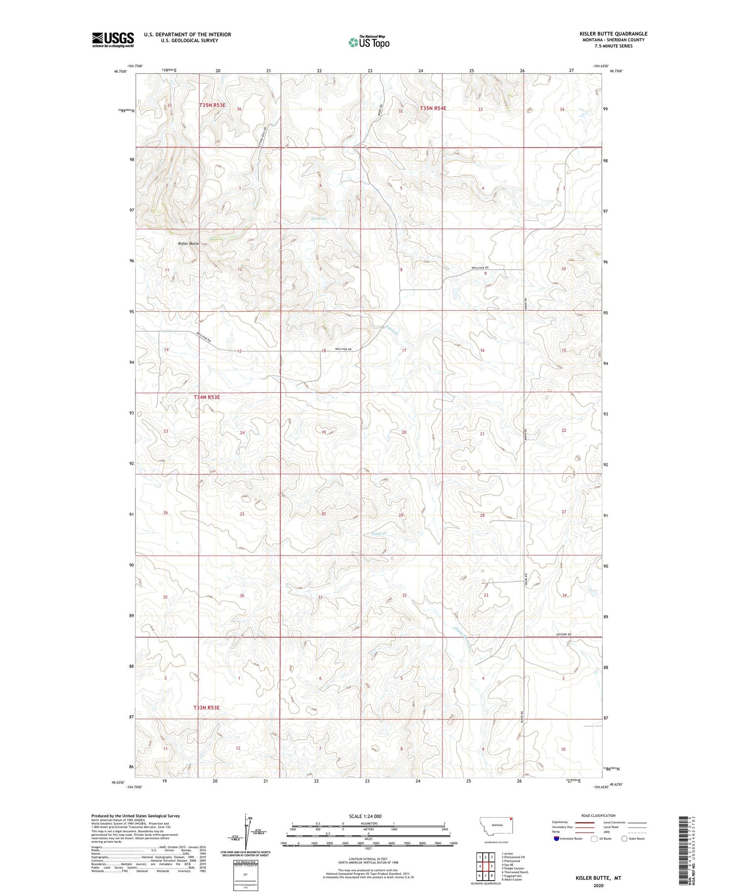 Kisler Butte Montana US Topo Map Image