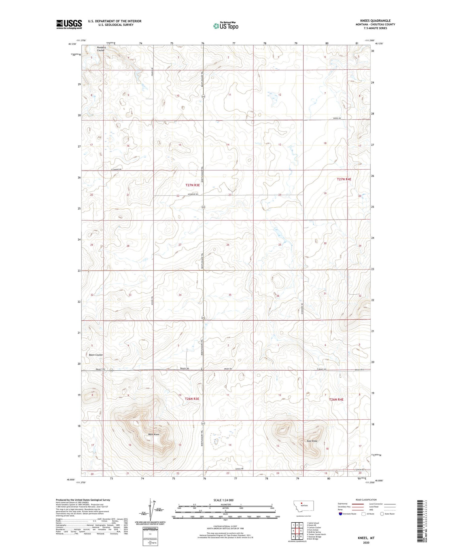 Knees Montana US Topo Map Image