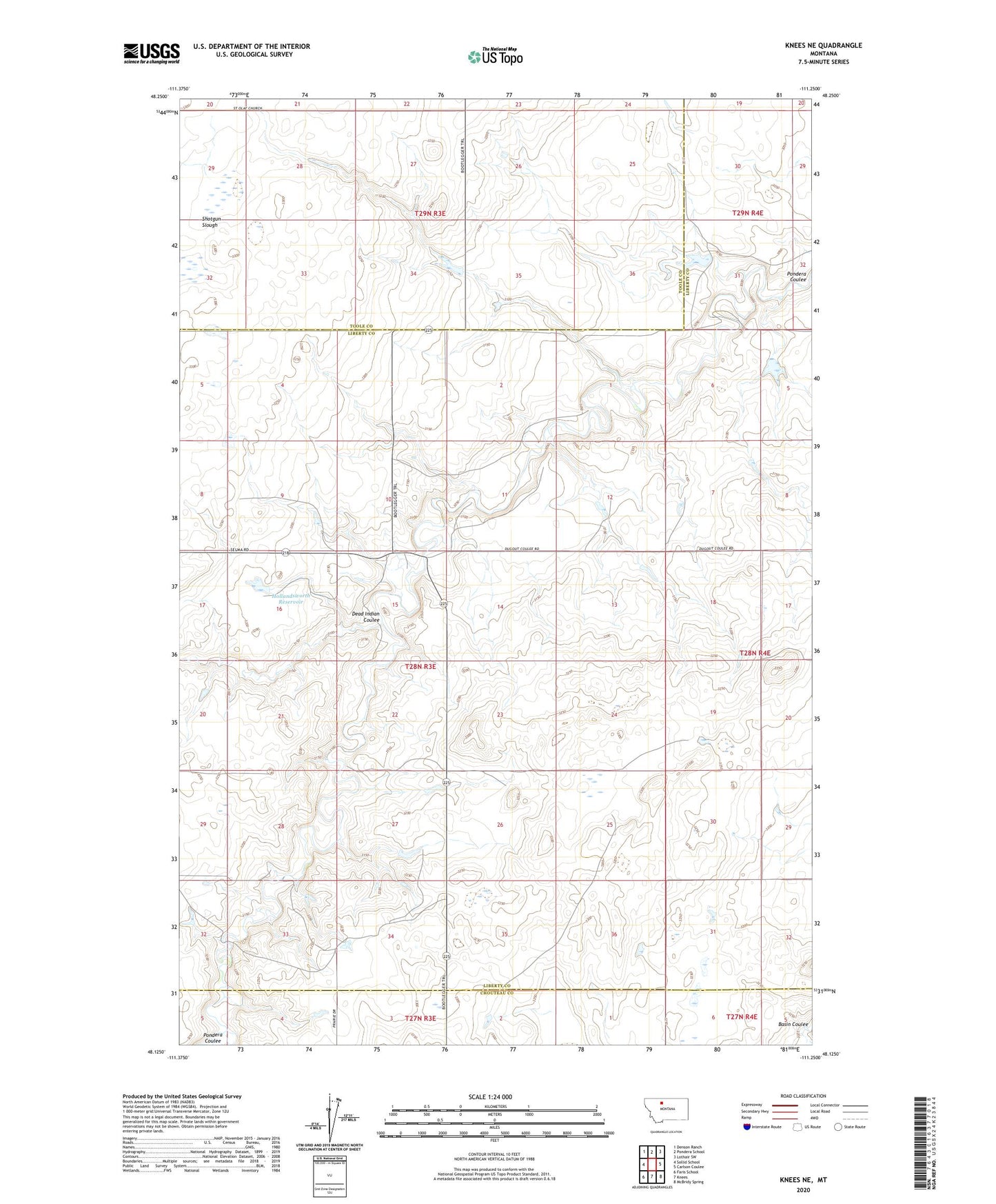 Knees NE Montana US Topo Map Image