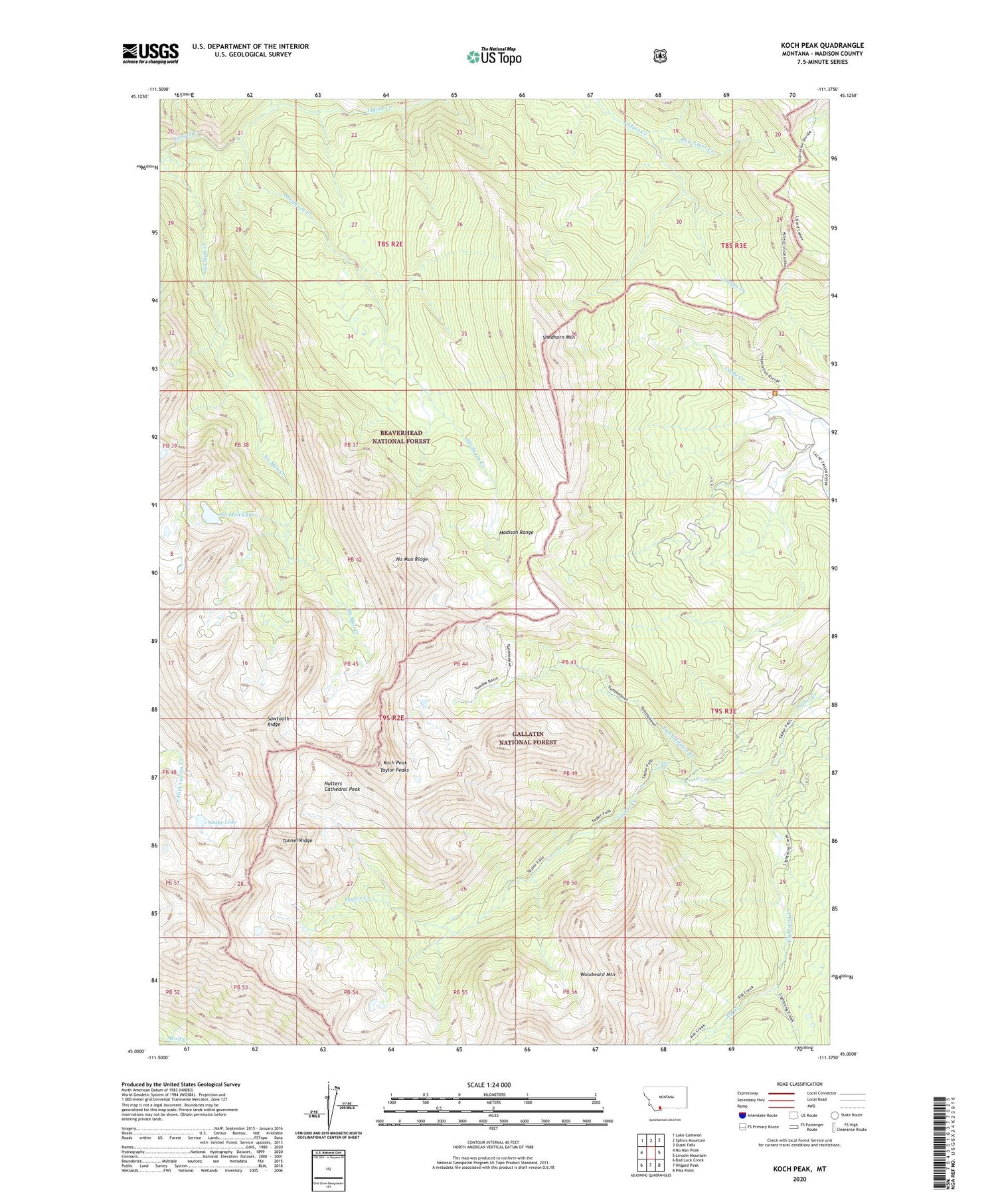 Koch Peak Montana US Topo Map Image