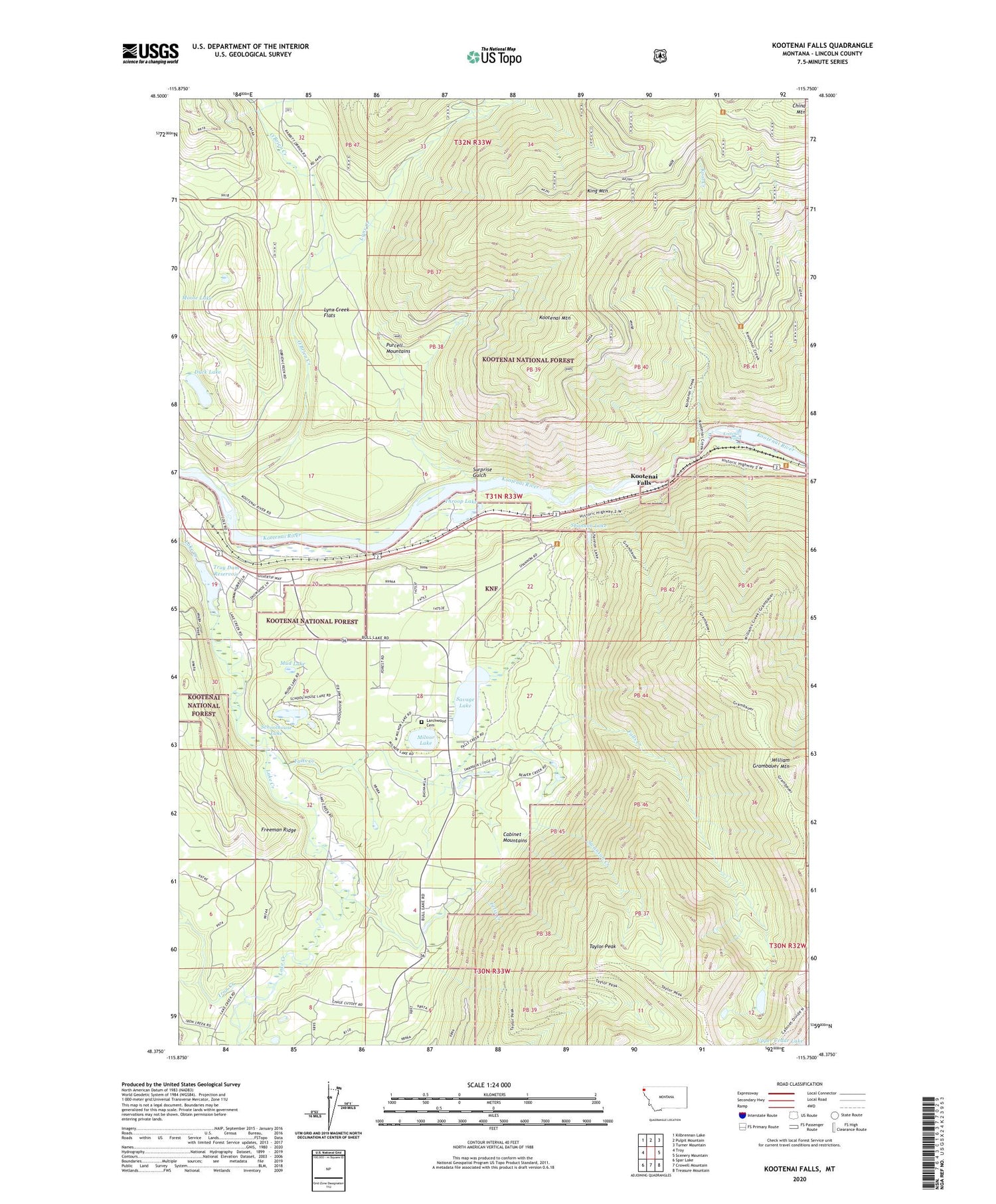 Kootenai Falls Montana US Topo Map Image