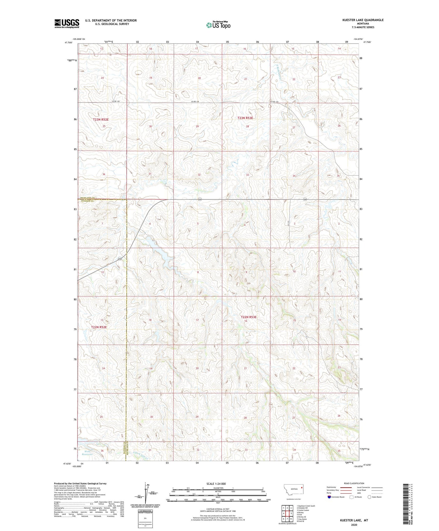 Kuester Lake Montana US Topo Map Image
