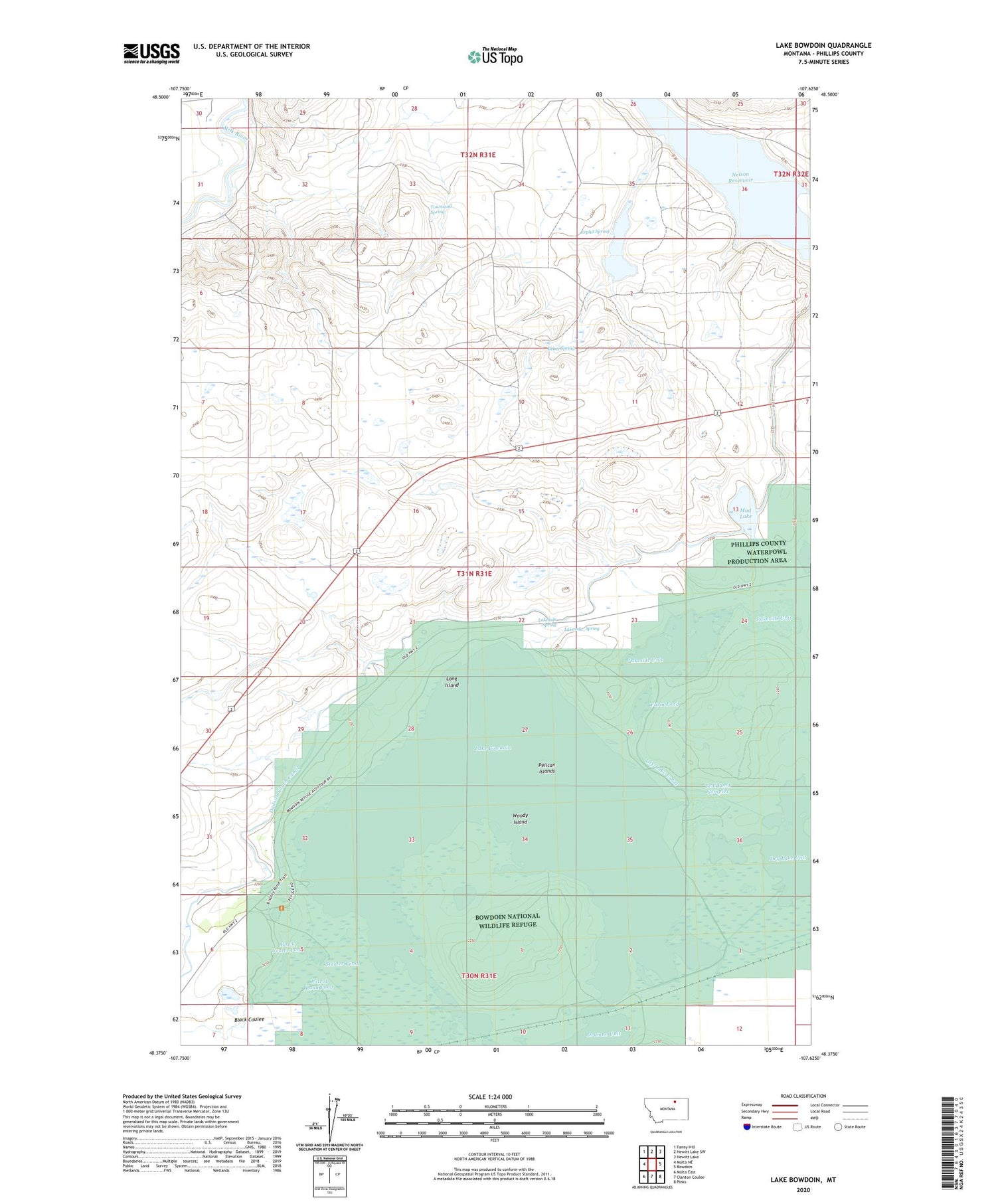 Lake Bowdoin Montana US Topo Map Image