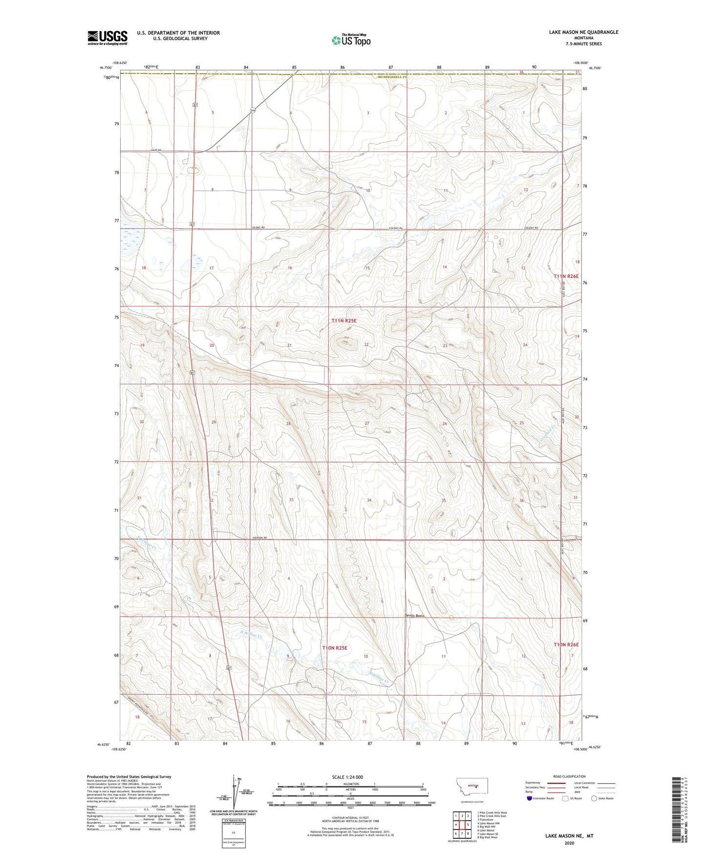 Lake Mason NE Montana US Topo Map Image