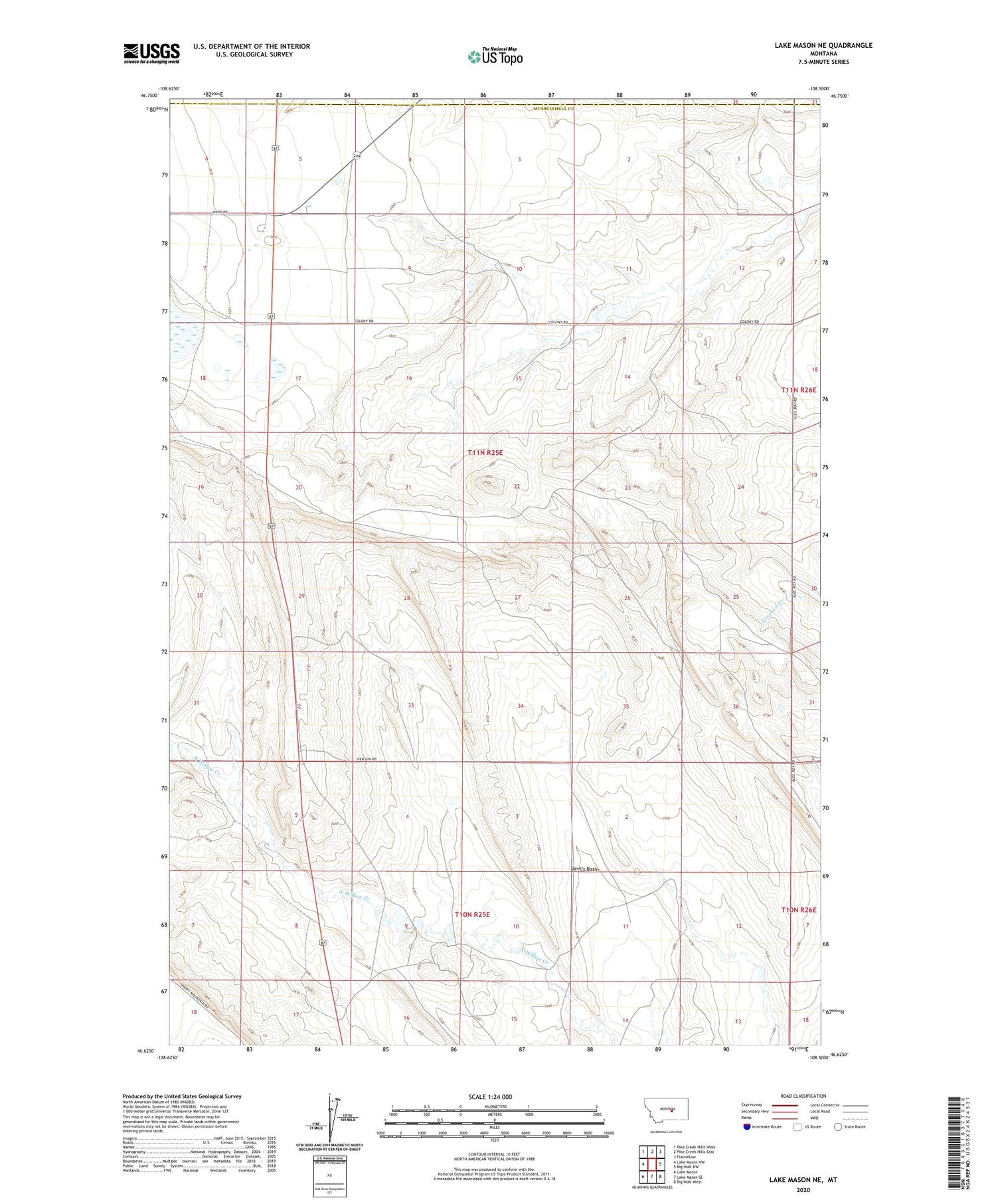 Lake Mason NE Montana US Topo Map Image