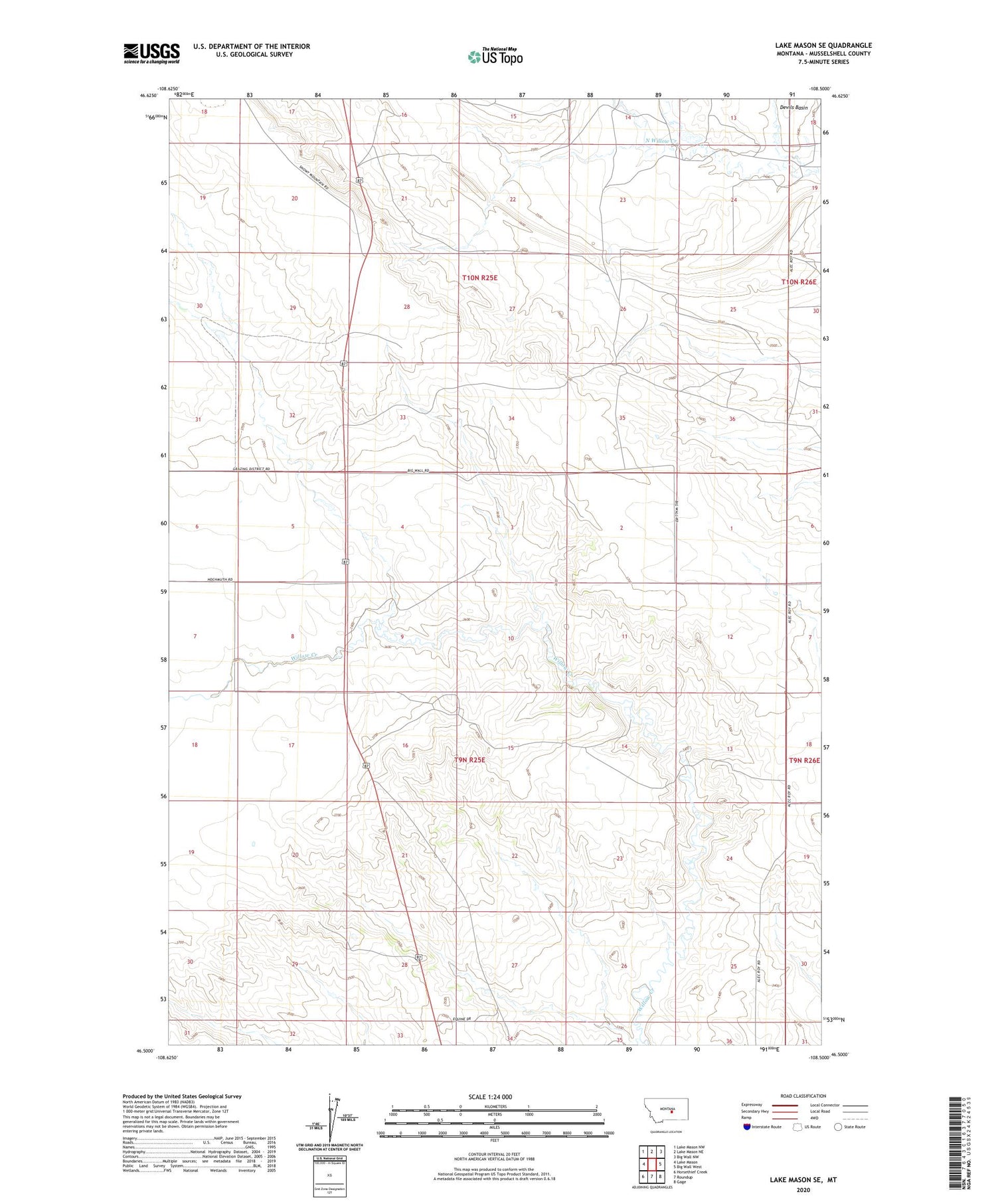 Lake Mason SE Montana US Topo Map Image
