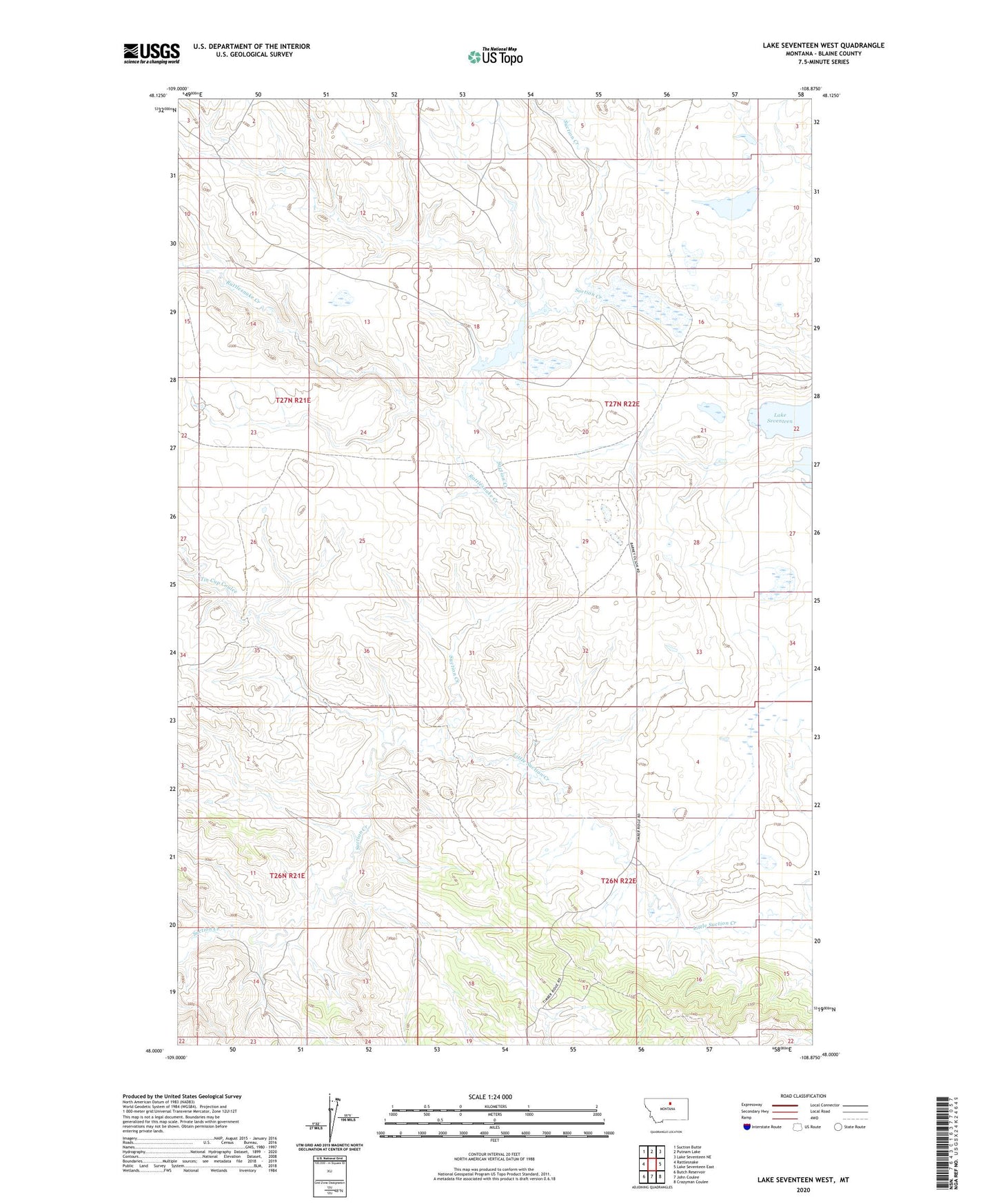 Lake Seventeen West Montana US Topo Map Image