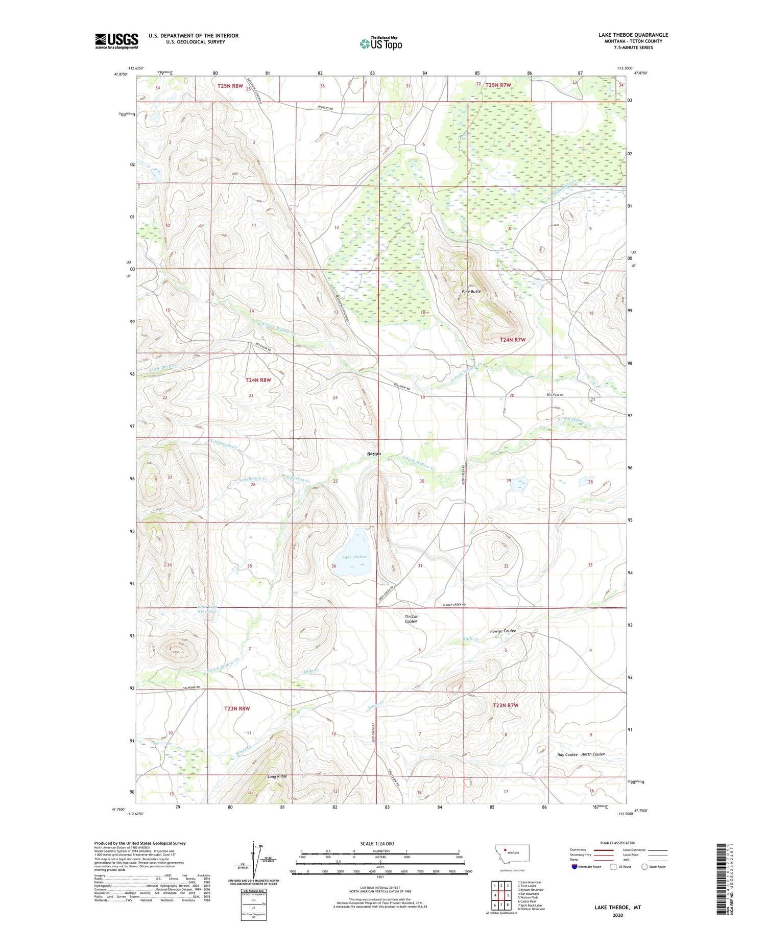 Lake Theboe Montana US Topo Map Image