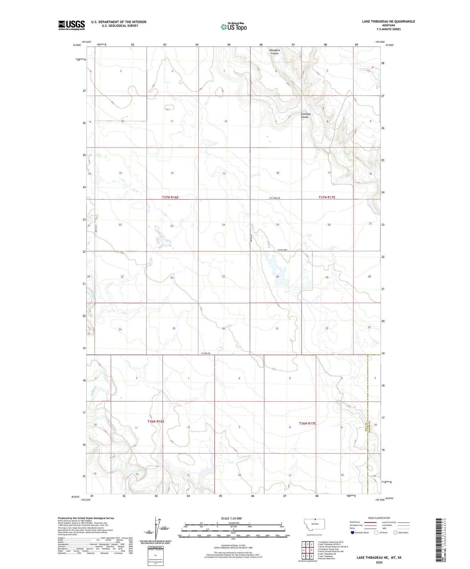 Lake Thibadeau NE Montana US Topo Map Image