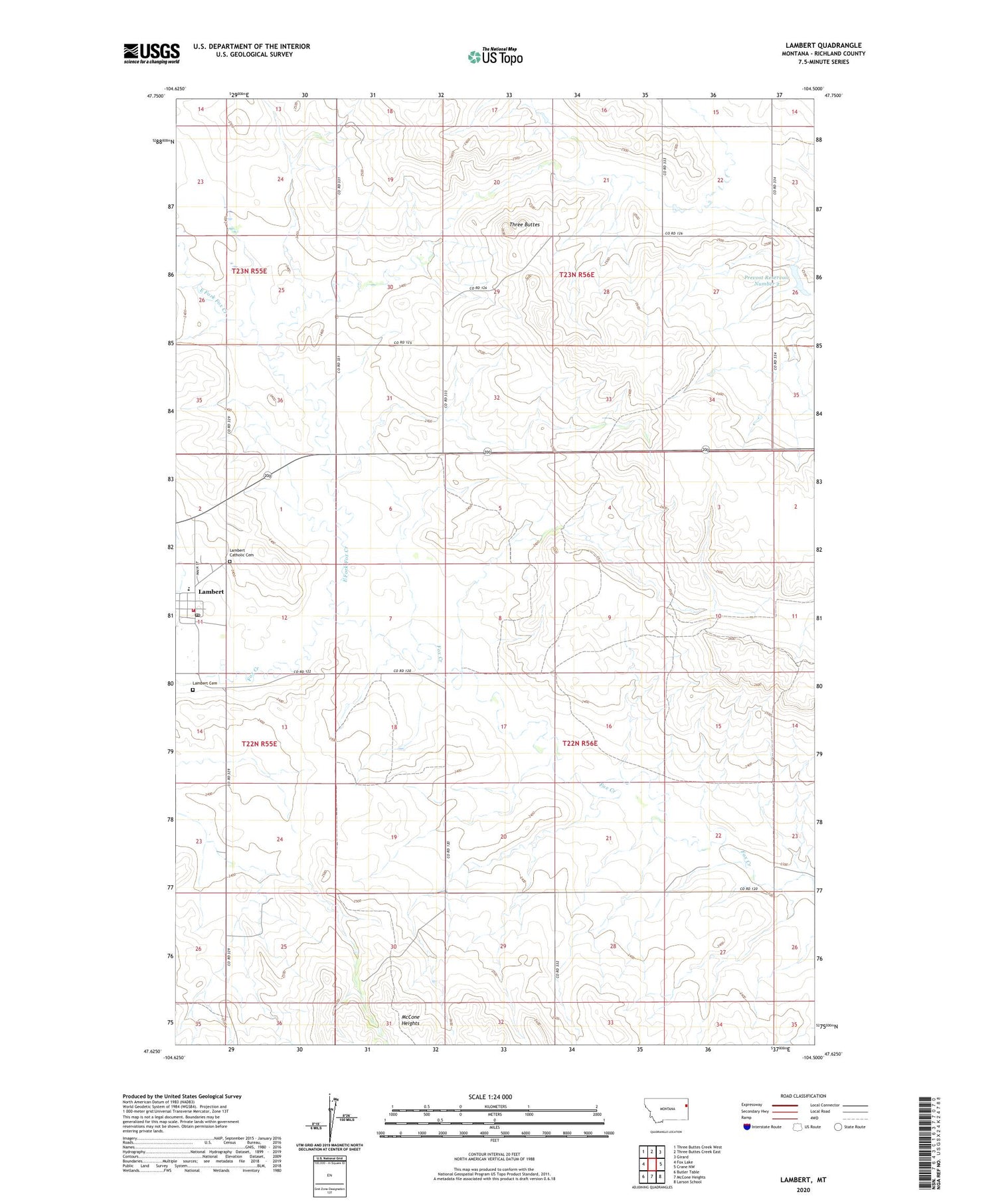 Lambert Montana US Topo Map Image