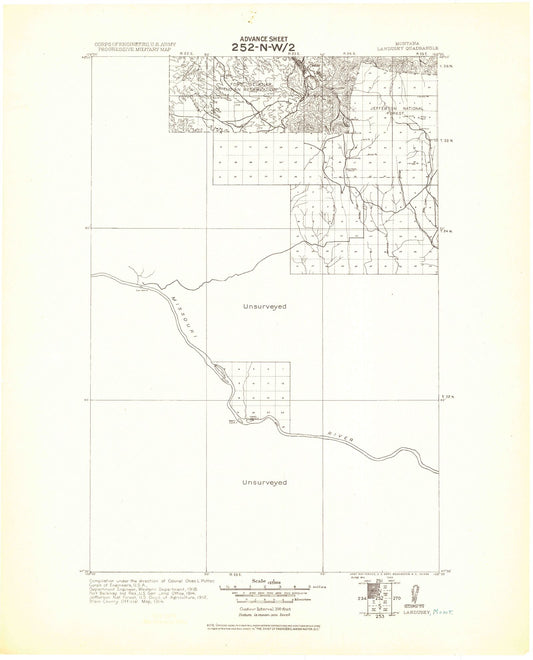 Historic 1943 Landusky Montana 30'x30' Topo Map Image