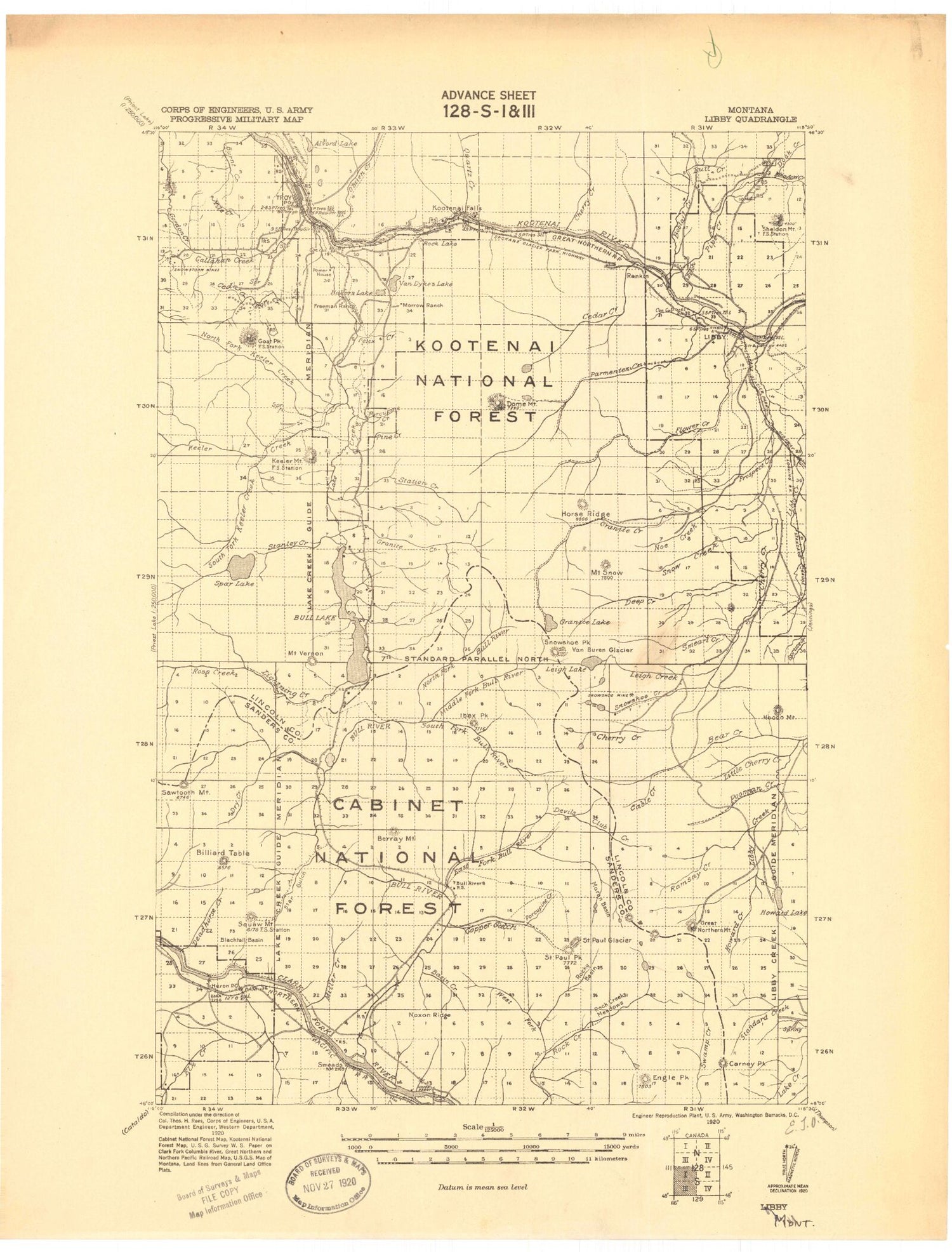 Historic 1920 Libby Montana 30'x30' Topo Map Image