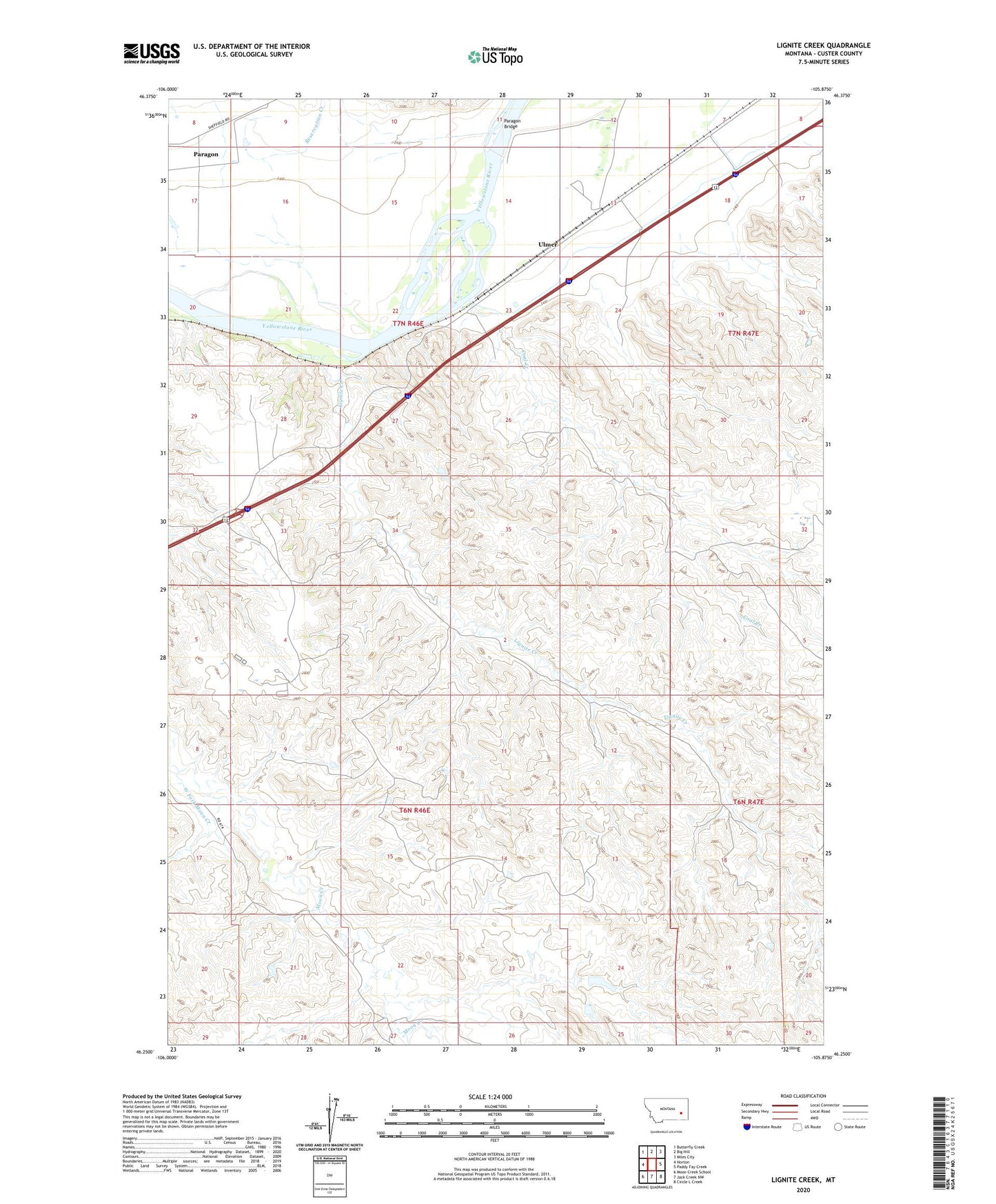 Lignite Creek Montana US Topo Map Image