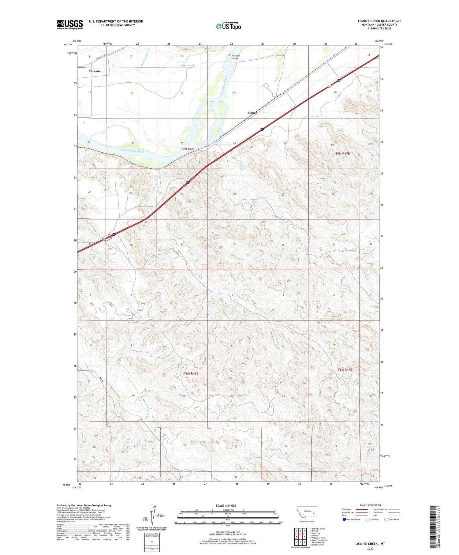 Lignite Creek Montana US Topo Map Image