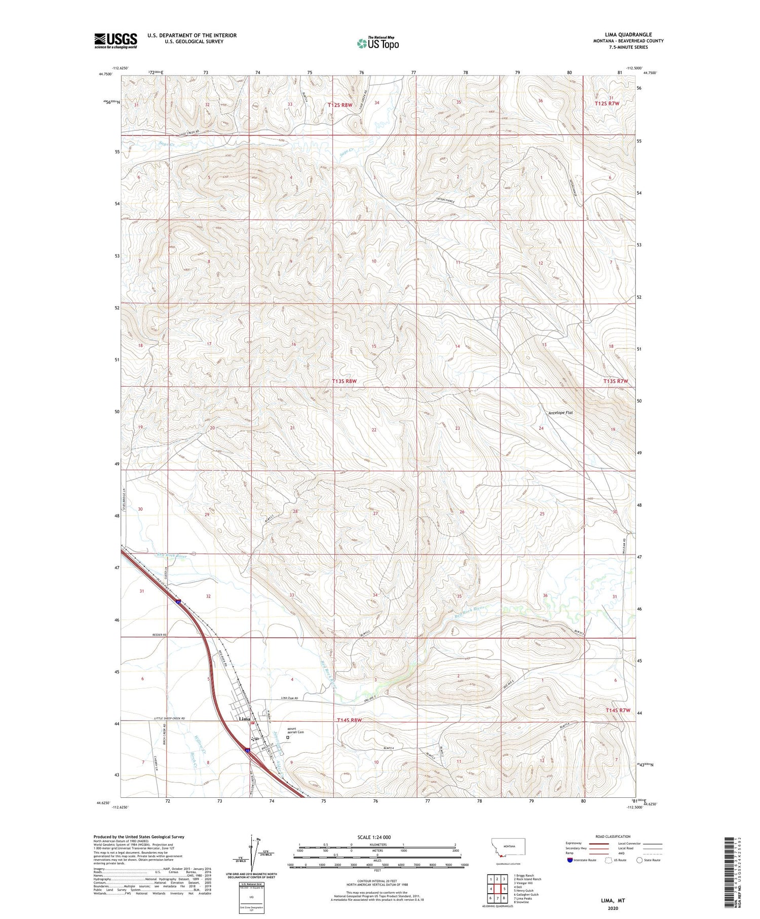Lima Montana US Topo Map Image