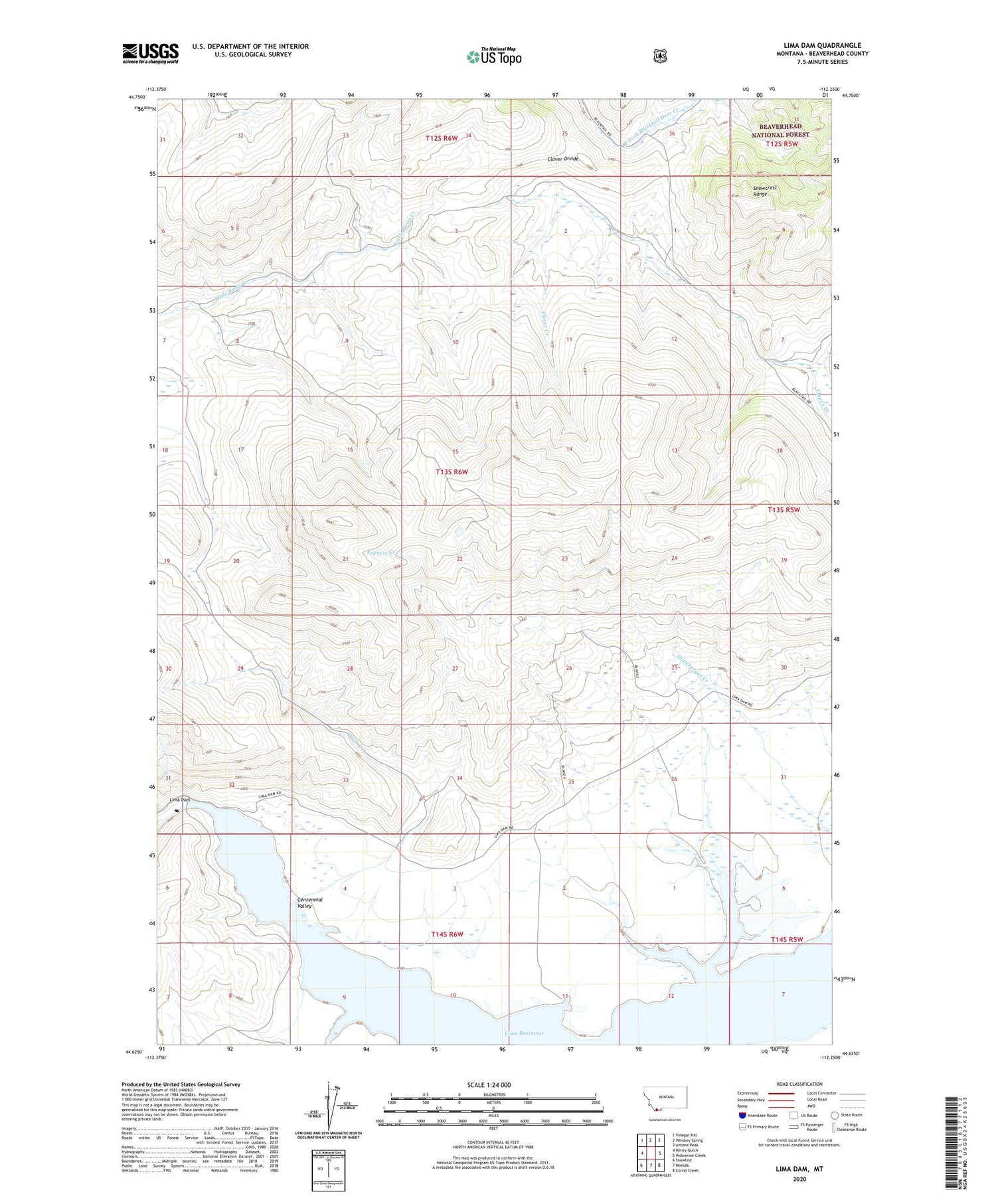 Lima Dam Montana US Topo Map Image