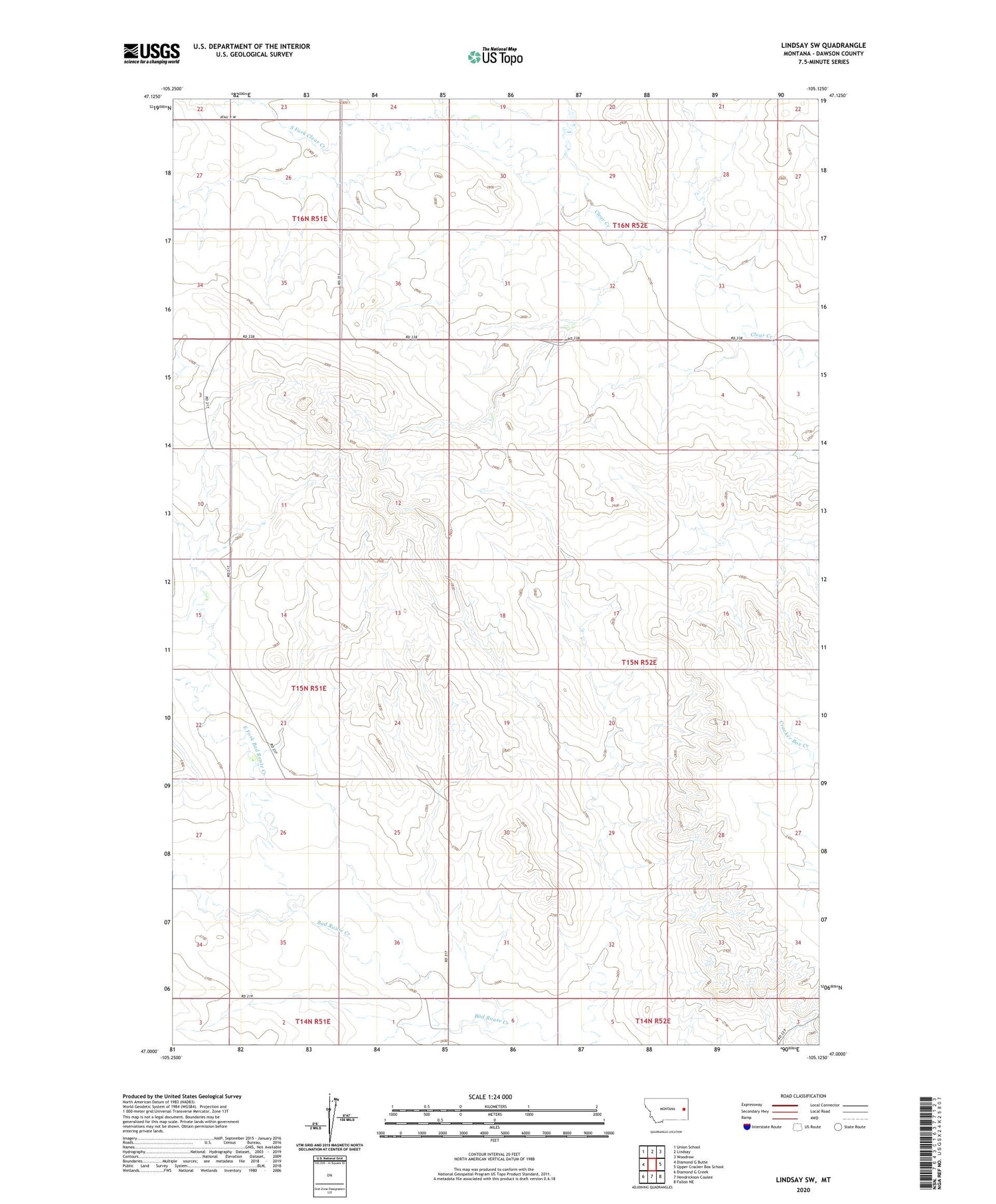 Lindsay SW Montana US Topo Map Image
