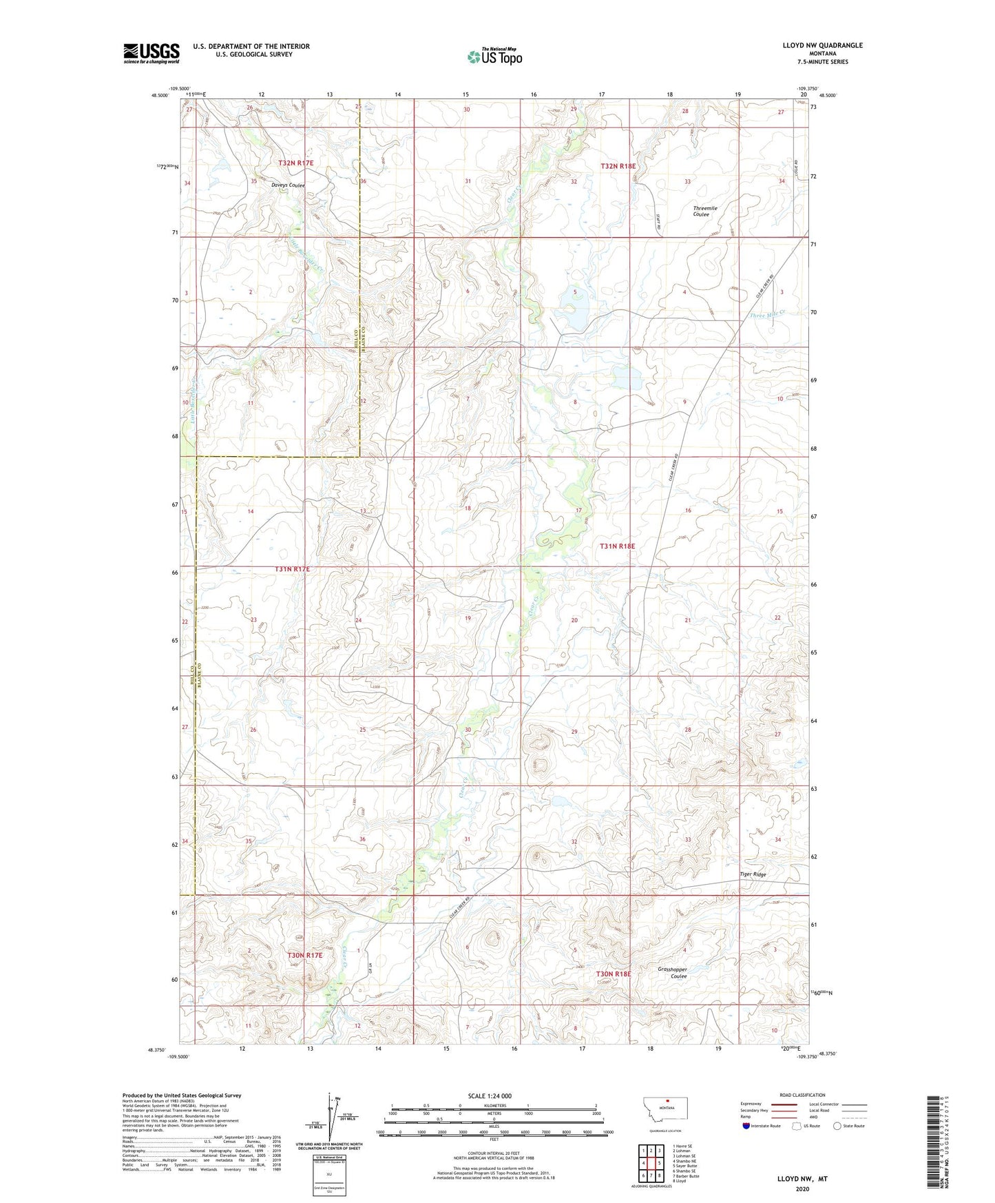 Lloyd NW Montana US Topo Map Image