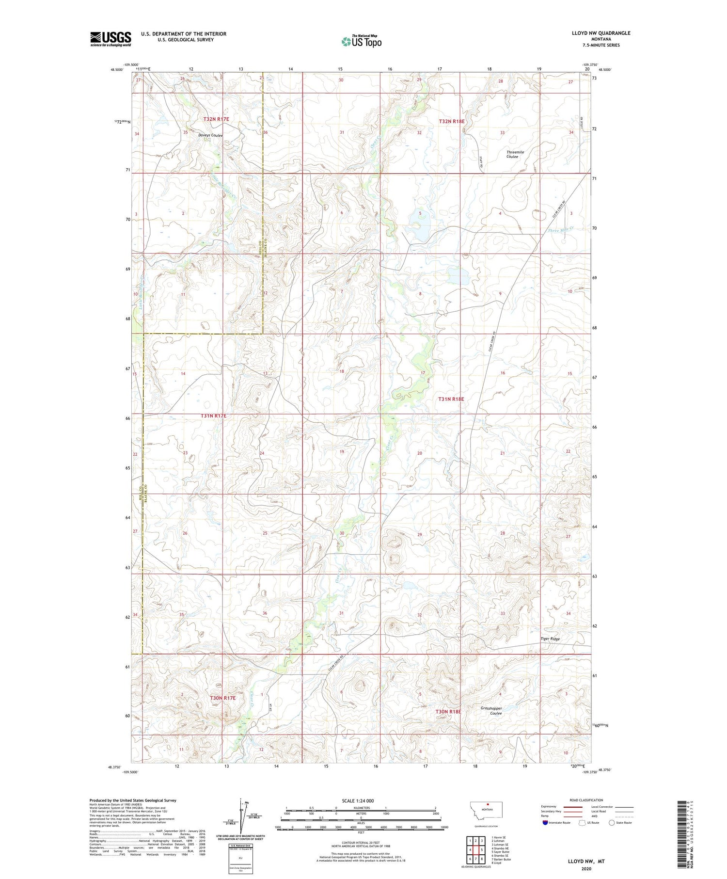 Lloyd NW Montana US Topo Map Image