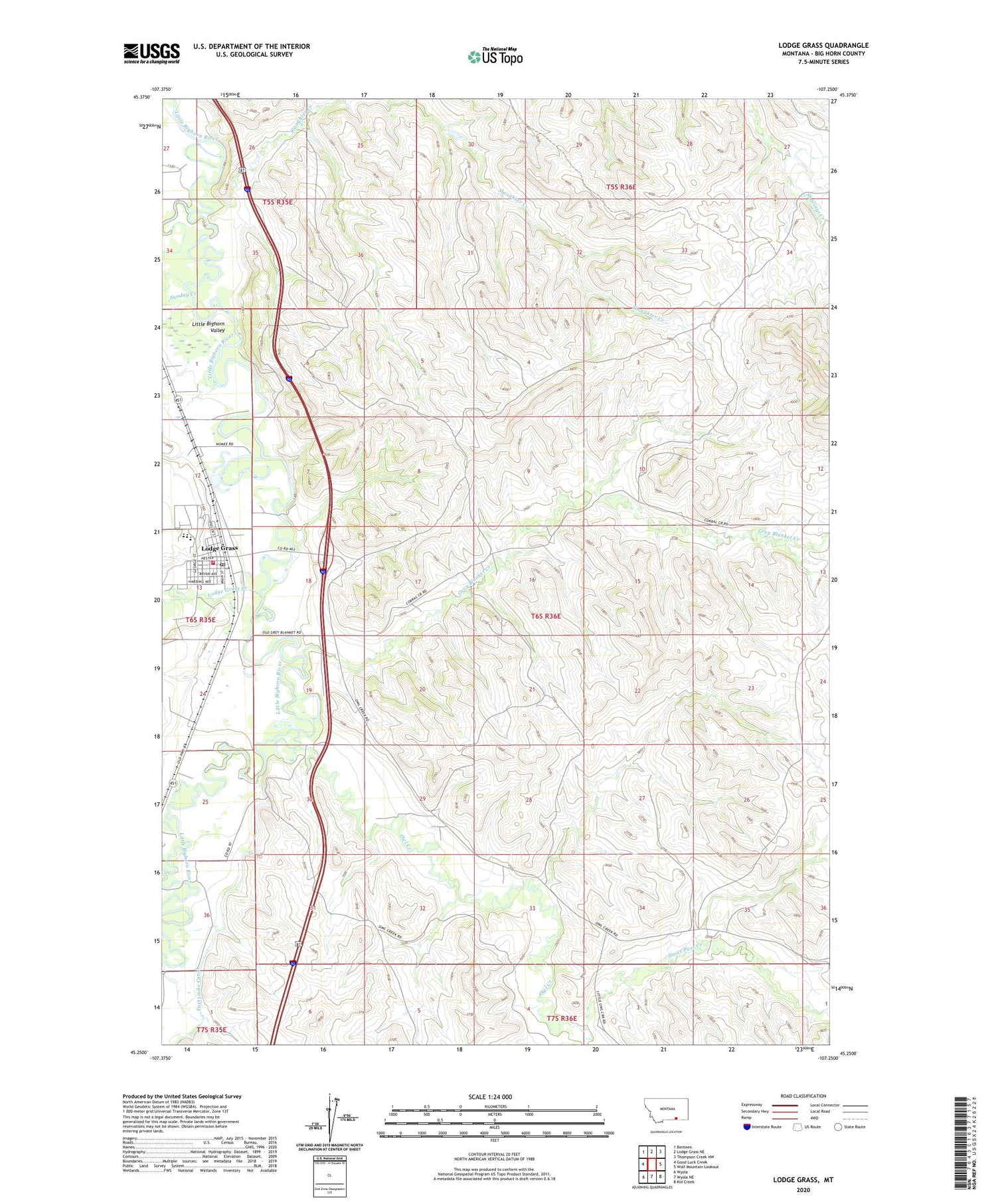 Lodge Grass Montana US Topo Map Image