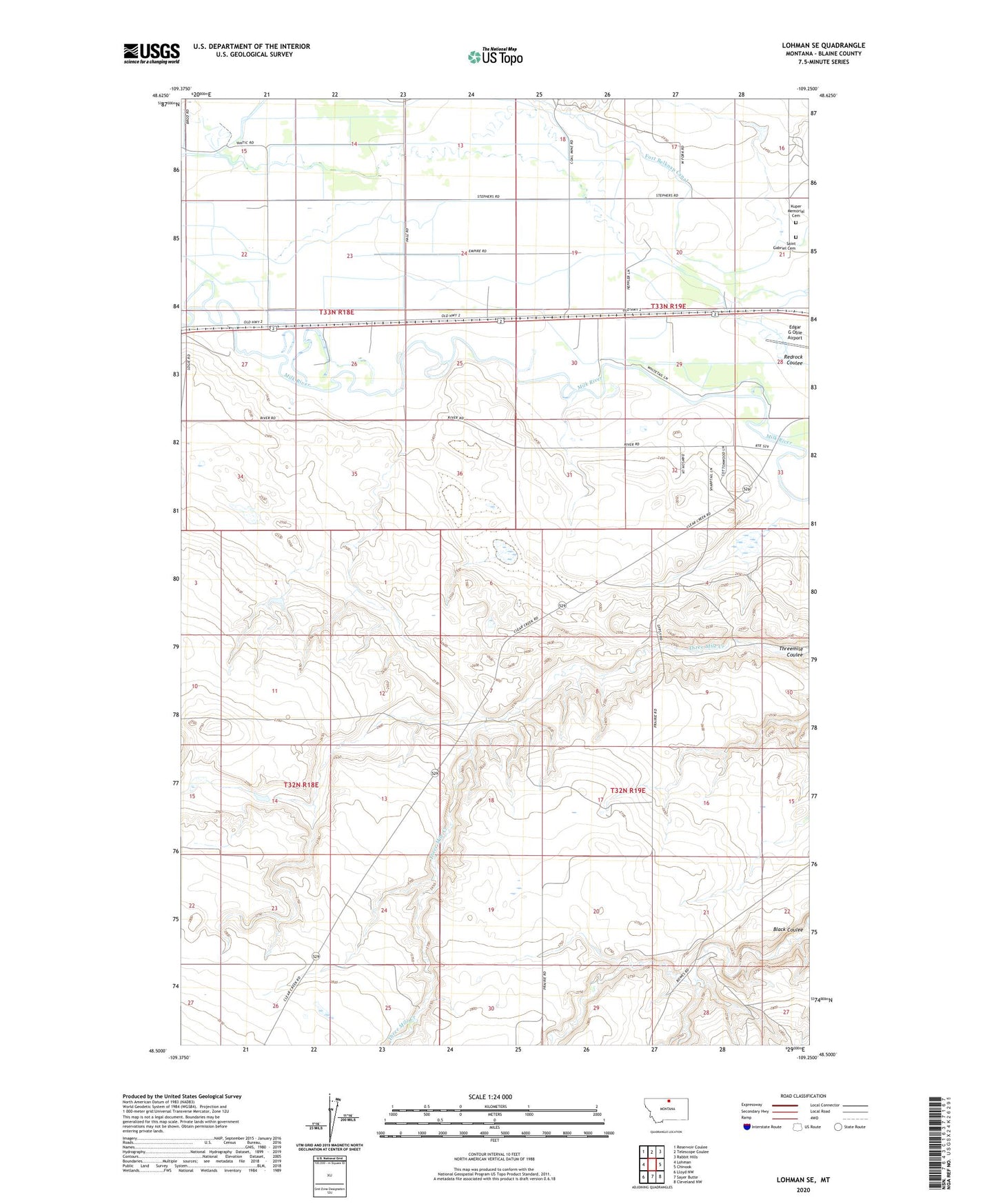Lohman SE Montana US Topo Map Image