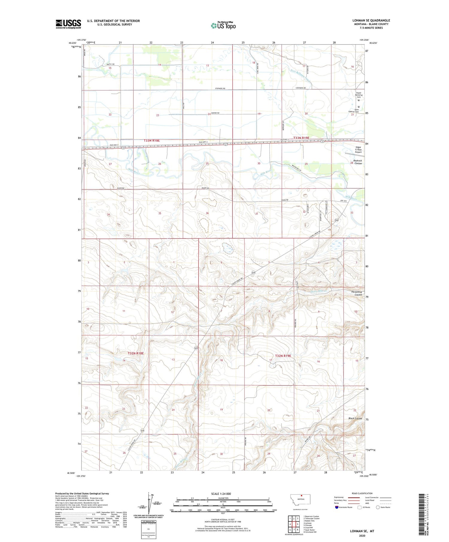 Lohman SE Montana US Topo Map Image
