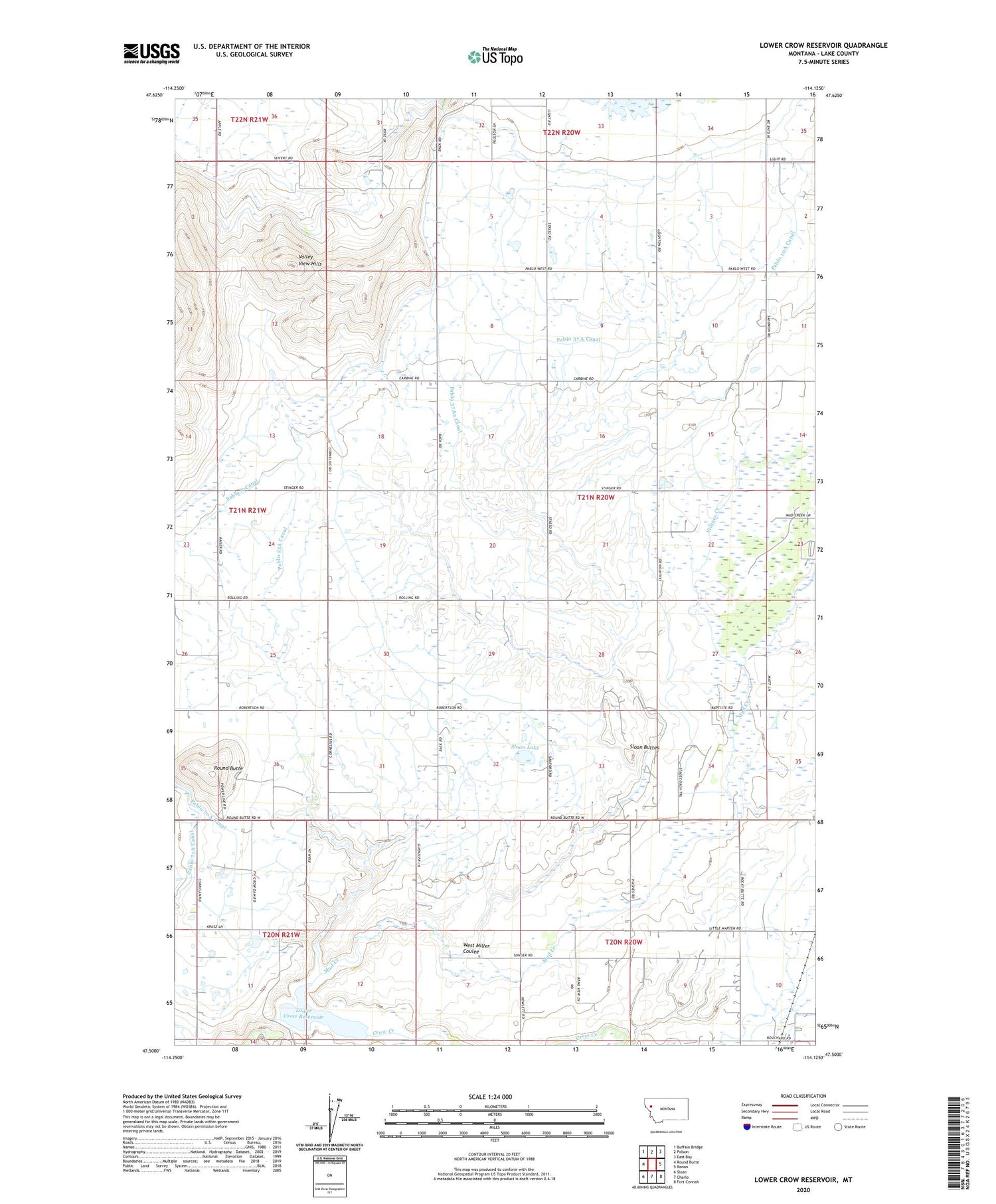 Lower Crow Reservoir Montana US Topo Map Image