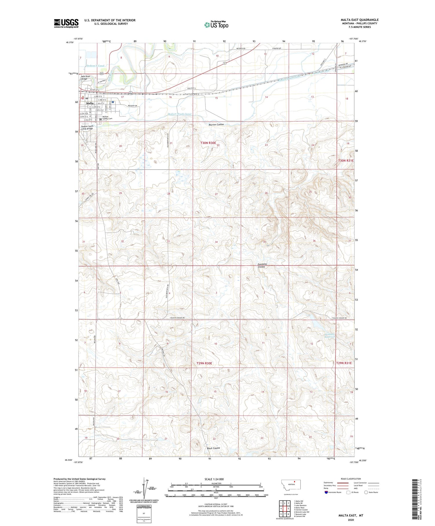 Malta East Montana US Topo Map Image
